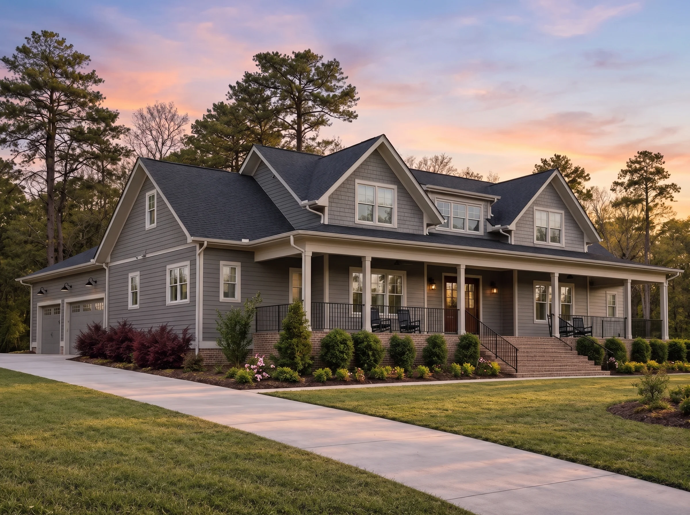 Plan  20-1573 – The Cox Estate |  Modern Farmhouse – 4-Bed, 5-Bath, 3,669 SF - Warm Charcoal, AI-generated exterior concept