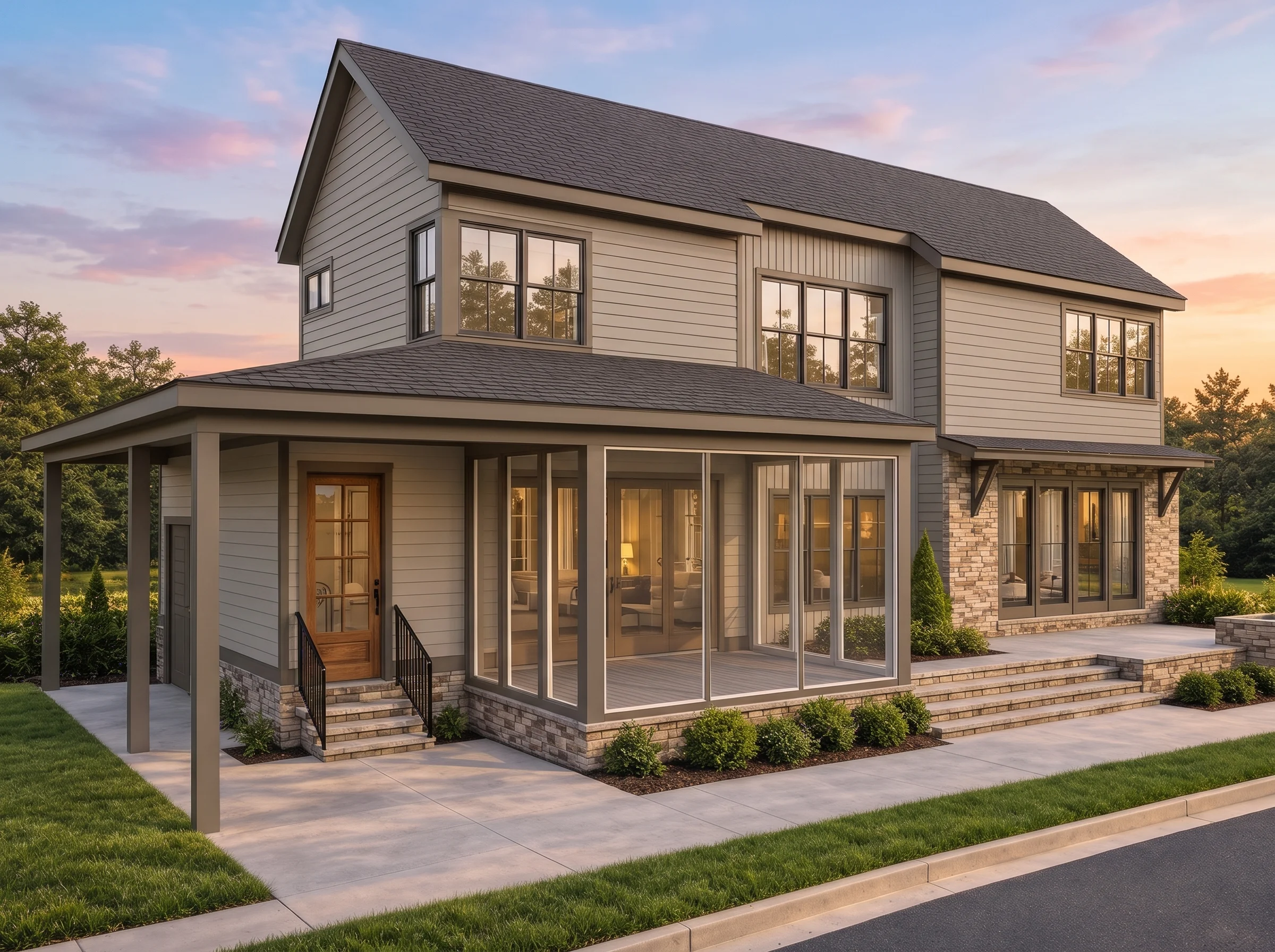 Plan  20-1579 – Aster Cove Estate |  Coastal Farmhouse – 3-Bed, 3.5-Bath, 1,965 SF - Mushroom Taupe, AI-generated exterior concept