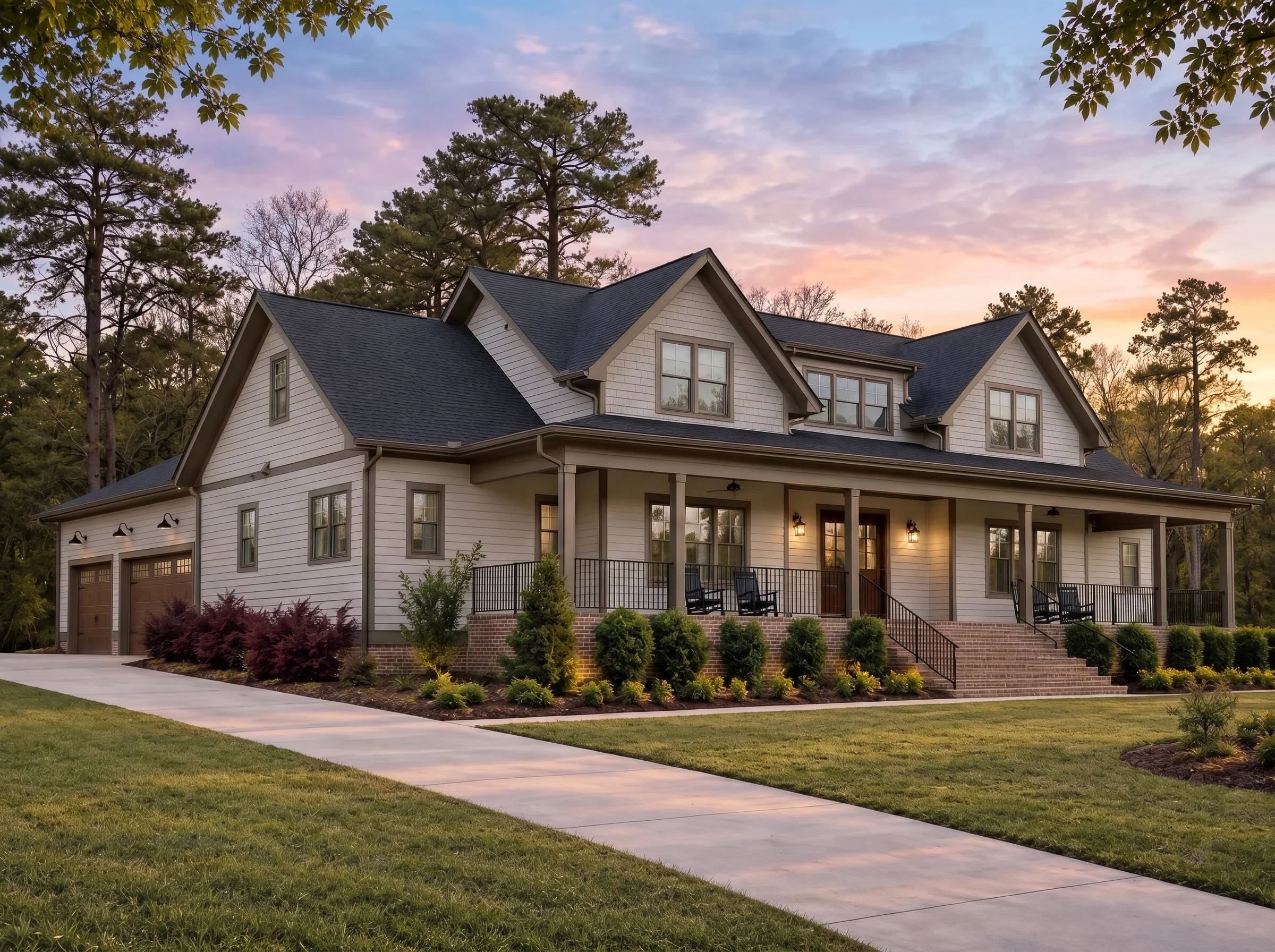 Plan  20-1573 – The Cox Estate |  Modern Farmhouse – 4-Bed, 5-Bath, 3,669 SF - Mushroom Taupe, AI-generated exterior concept