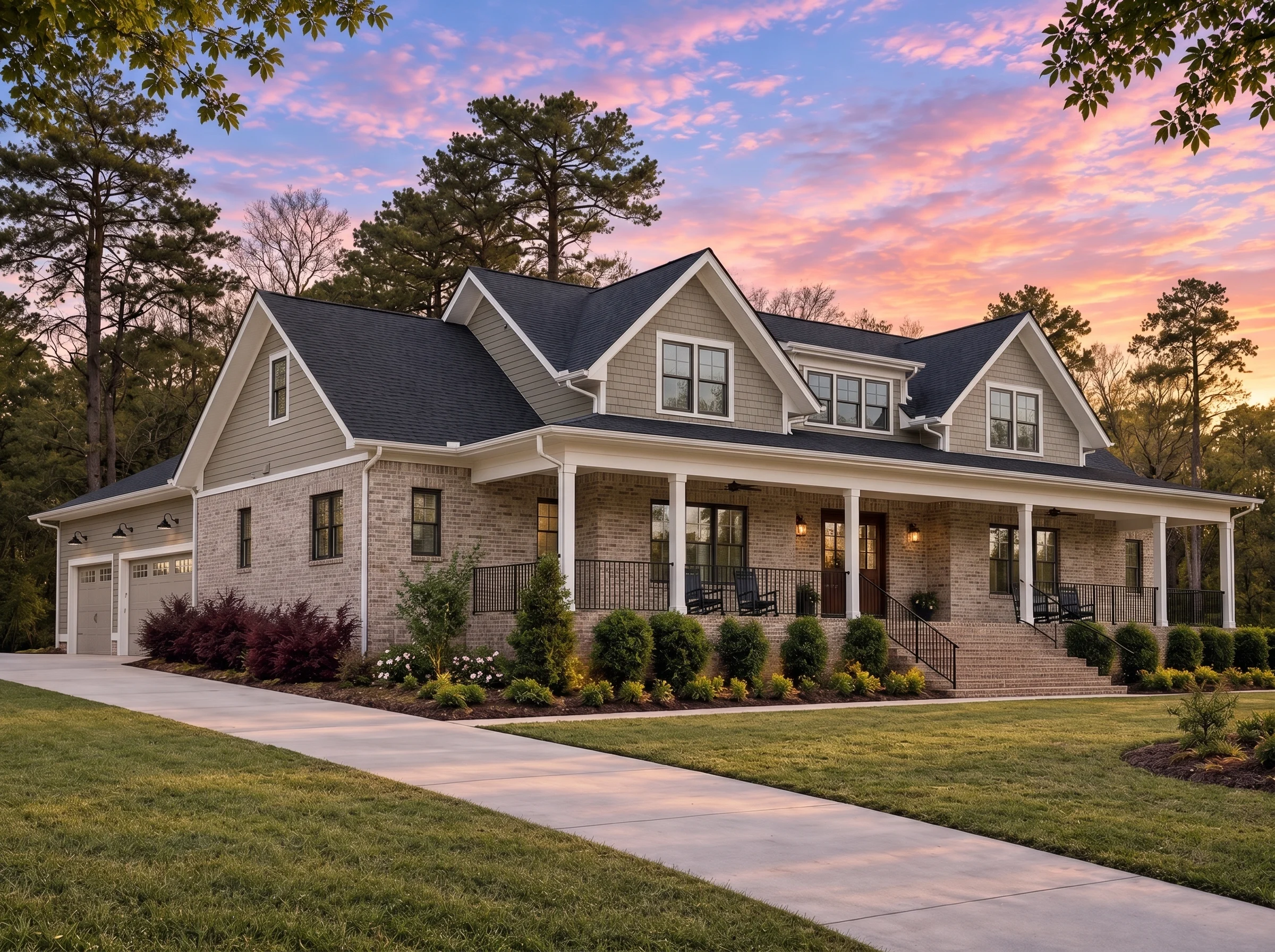 Plan  20-1573 – The Cox Estate |  Modern Farmhouse – 4-Bed, 5-Bath, 3,669 SF - Natural Brick, AI-generated exterior concept