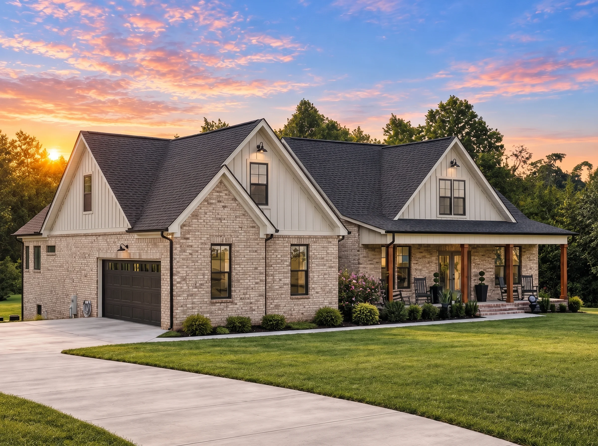 Plan  20-1548 – Aster Heights Lodge  | Modern Farmhouse – 3-Bed, 2.5-Bath, 4,058 SF - Natural Brick, AI-generated exterior concept