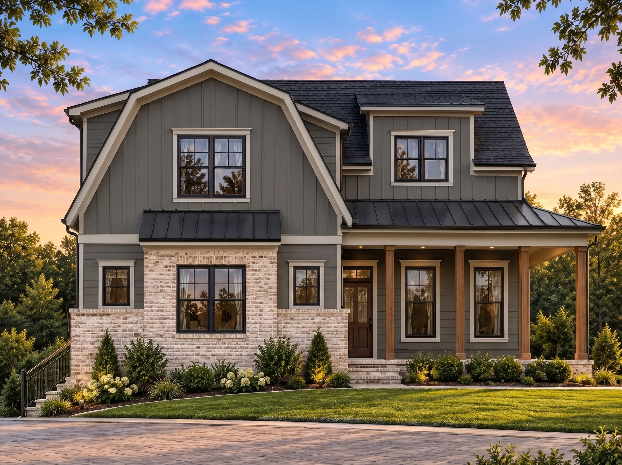 Plan  20-1778 – Minnesota Ridge |  Modern Farmhouse – 5-Bed, 4.5-Bath, 3,278 SF - Warm Charcoal, AI-generated exterior concept