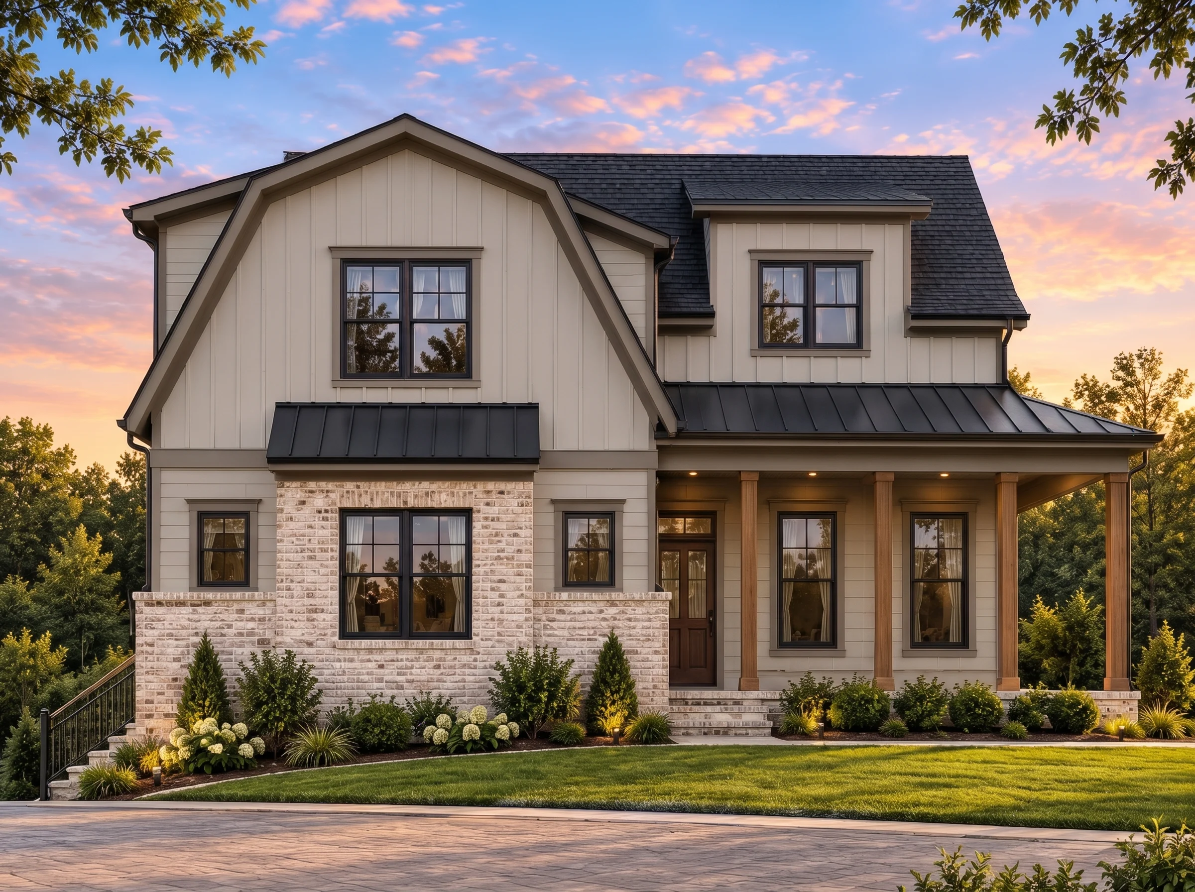 Plan  20-1778 – Minnesota Ridge |  Modern Farmhouse – 5-Bed, 4.5-Bath, 3,278 SF - Mushroom Taupe, AI-generated exterior concept