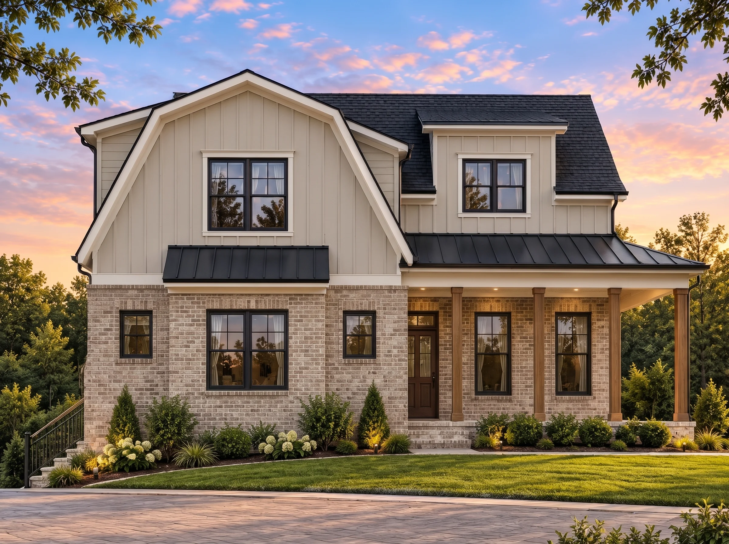 Plan  20-1778 – Minnesota Ridge |  Modern Farmhouse – 5-Bed, 4.5-Bath, 3,278 SF - Natural Brick, AI-generated exterior concept
