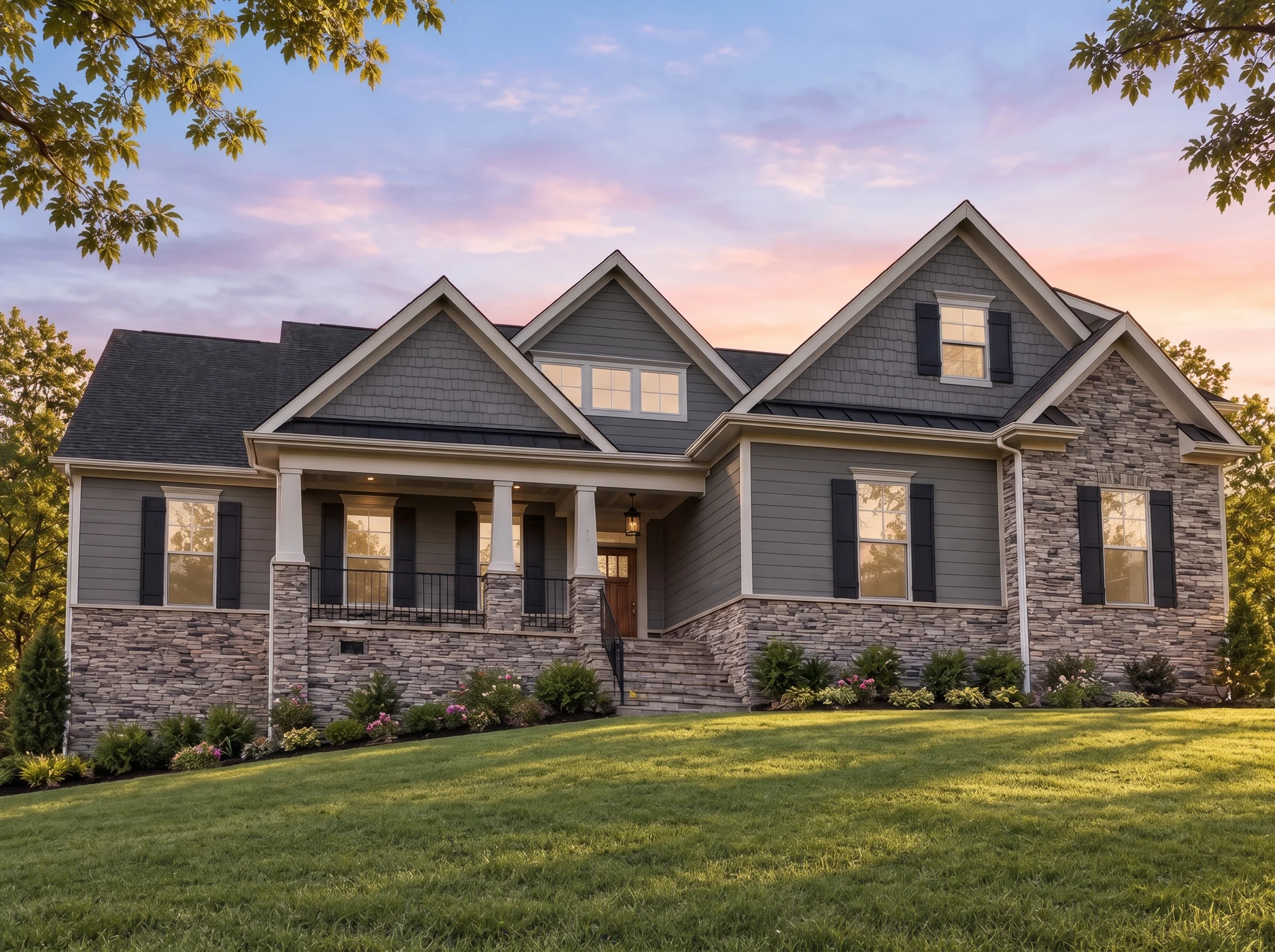 Plan  20-1891 – Aster Lane Residence  | New American – 4-Bed, 3.5-Bath, 2,713 SF - Warm Charcoal, AI-generated exterior concept