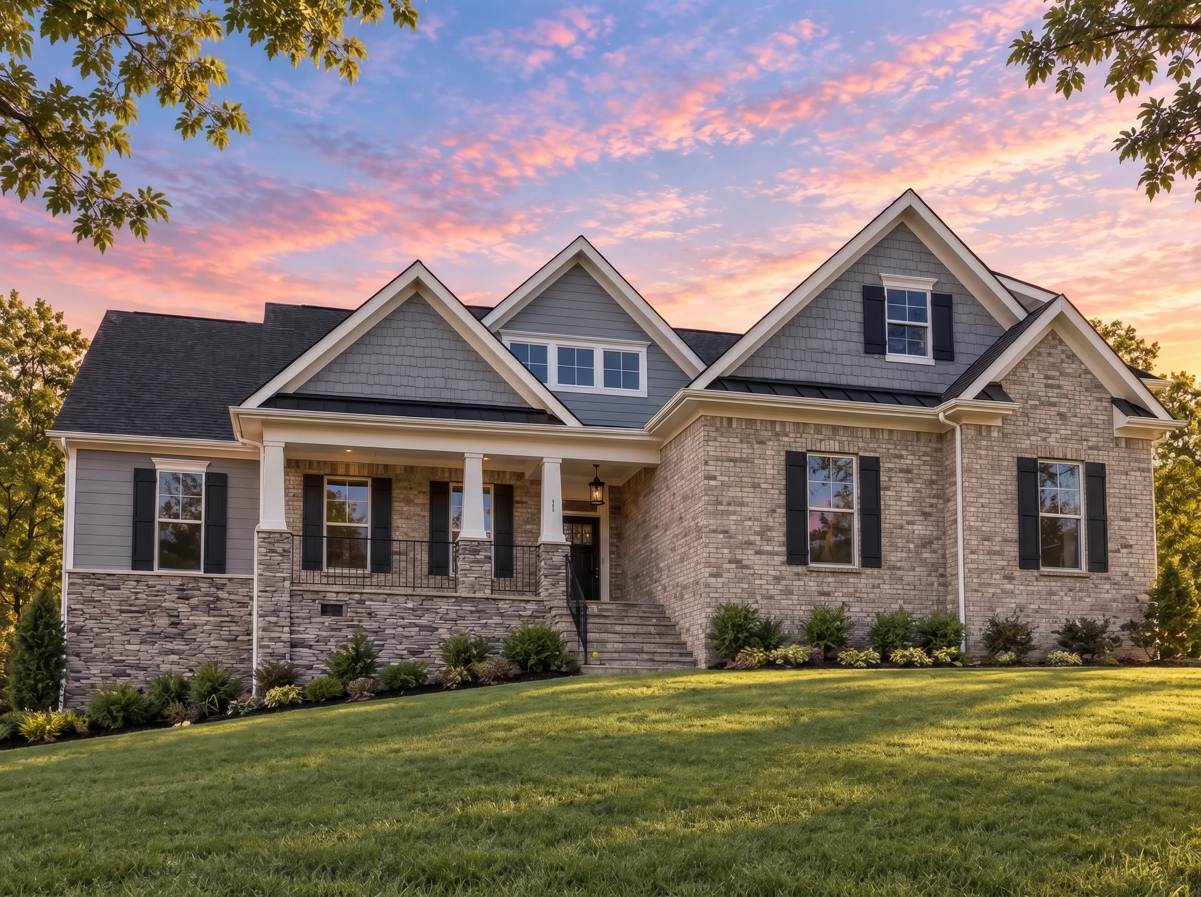Plan  20-1891 – Aster Lane Residence  | New American – 4-Bed, 3.5-Bath, 2,713 SF - Natural Brick, AI-generated exterior concept
