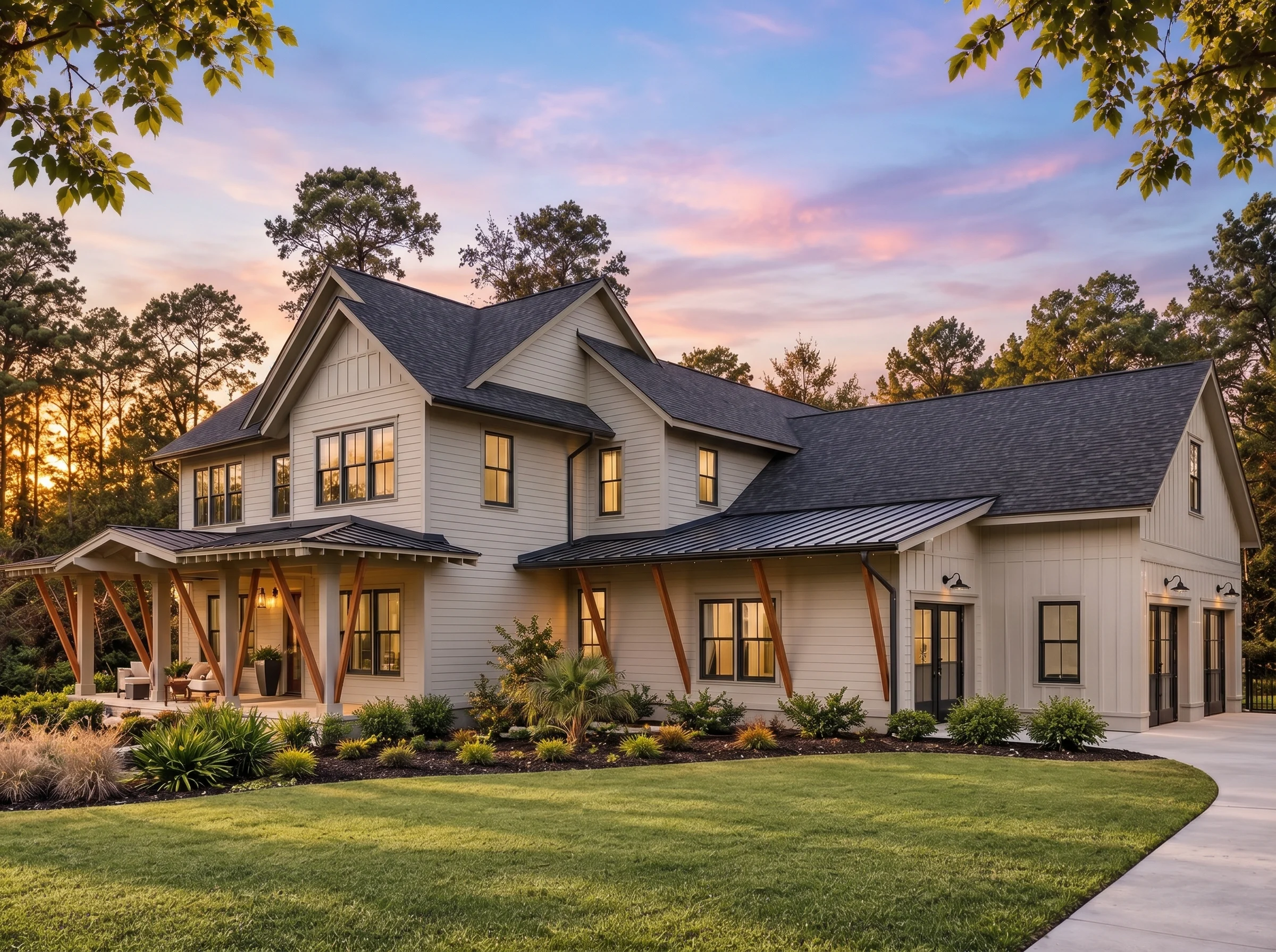Plan  20-2066 – Auburn Point Residence  | Modern Farmhouse – 5-Bed, 5-Bath, 4,705 SF - Mushroom Taupe, AI-generated exterior concept