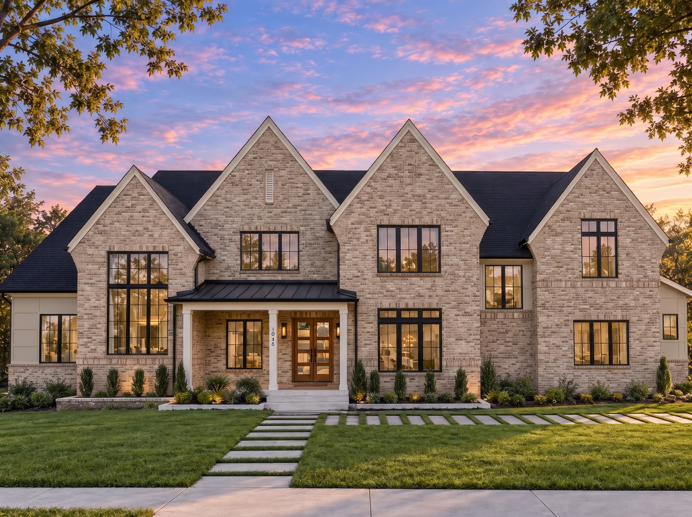 Plan  20-2021 – Jersey Basin |  Modern Farmhouse – 6-Bed, 5-Bath, 6,800 SF - Natural Brick, AI-generated exterior concept