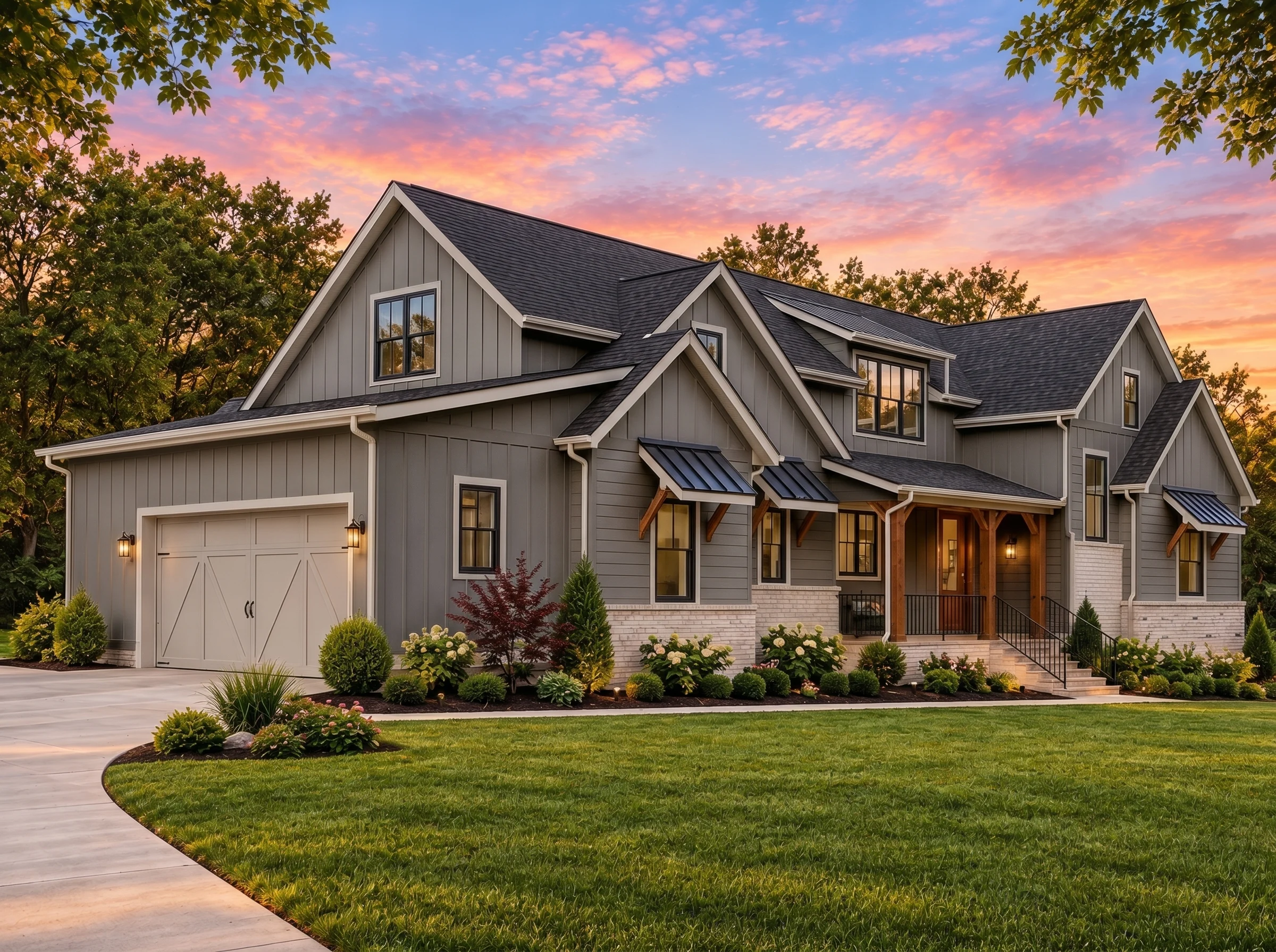Plan  20-1979 – The Wilson Cottage |  Modern Farmhouse – 4-Bed, 3.5-Bath, 4,163 SF - Warm Charcoal, AI-generated exterior concept