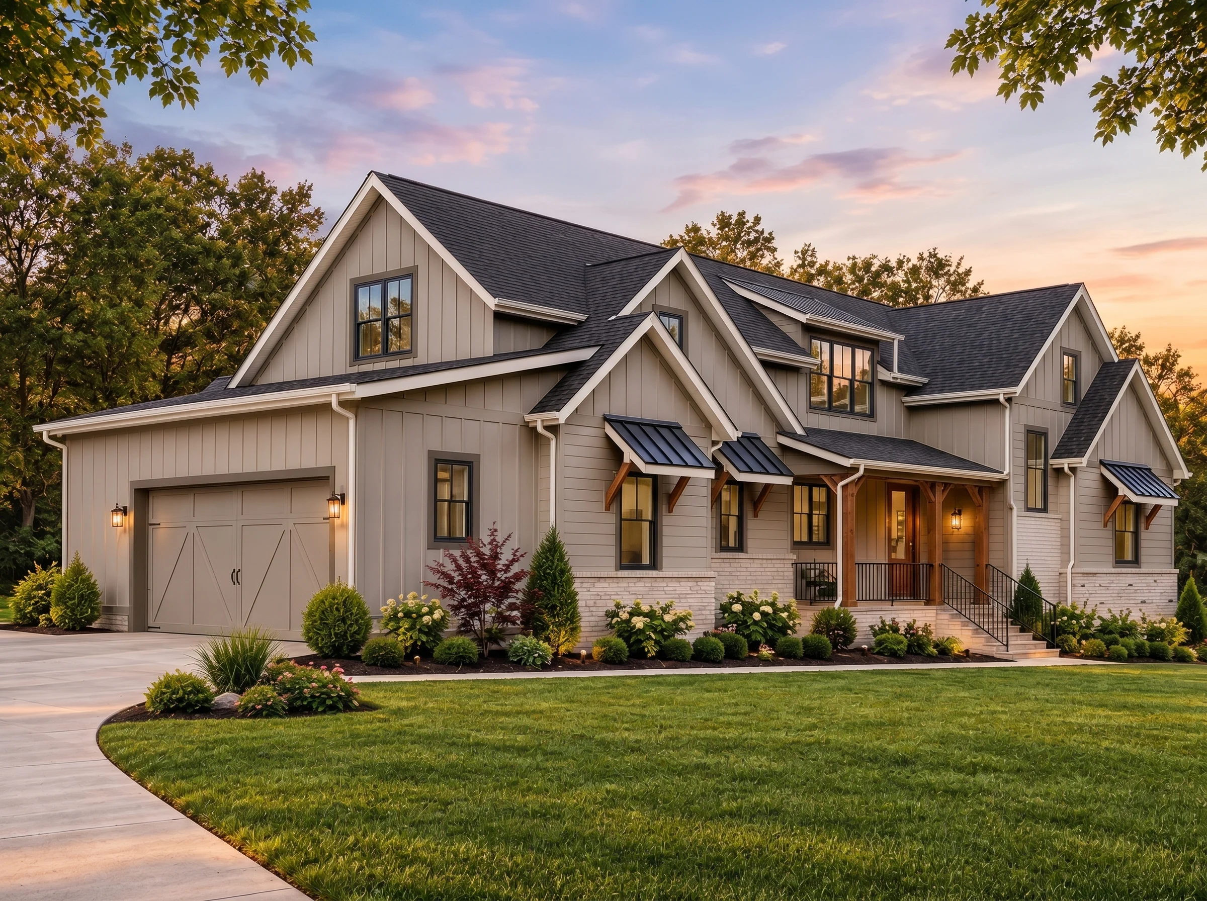 Plan  20-1979 – The Wilson Cottage |  Modern Farmhouse – 4-Bed, 3.5-Bath, 4,163 SF - Mushroom Taupe, AI-generated exterior concept