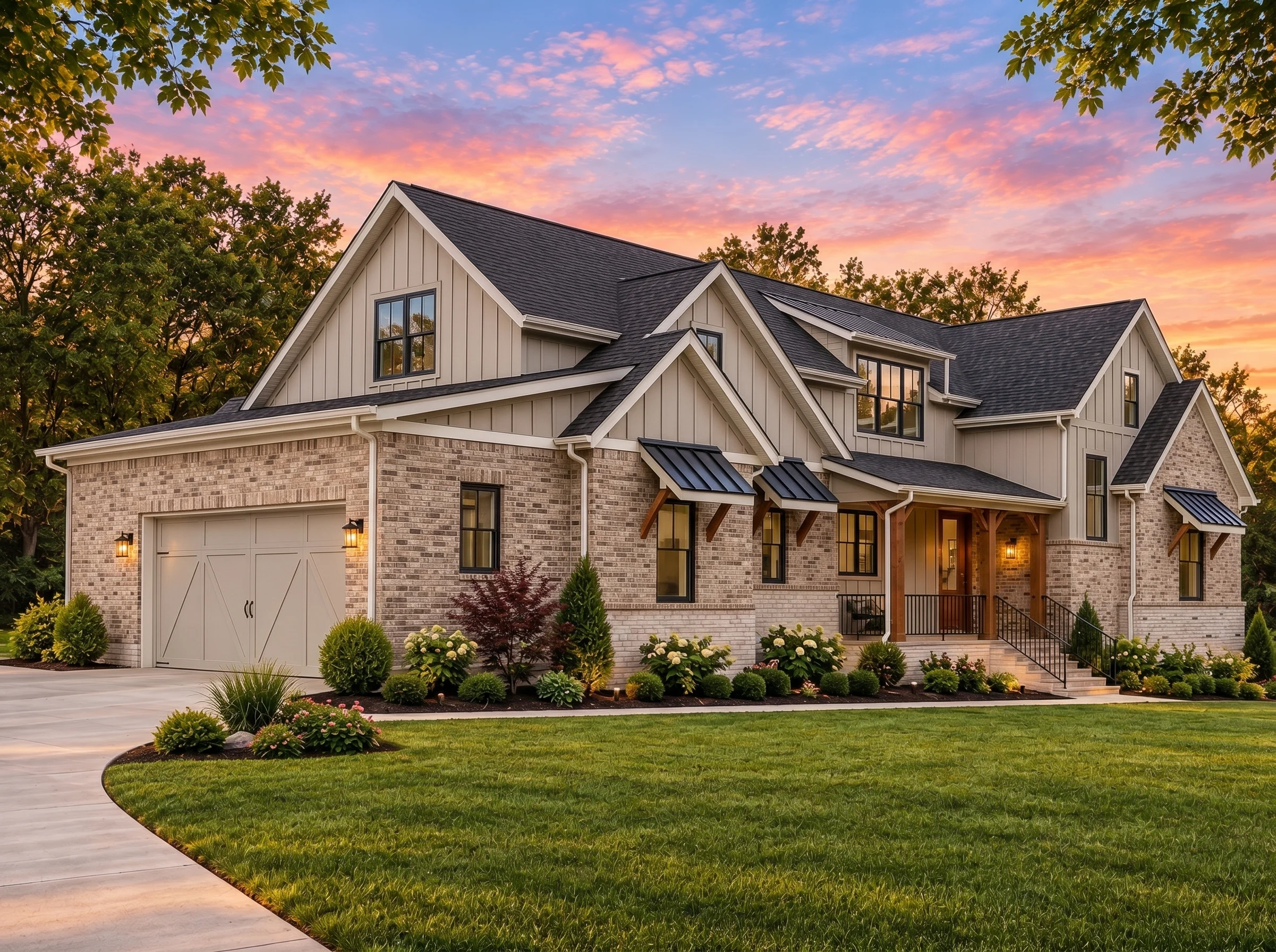 Plan  20-1979 – The Wilson Cottage |  Modern Farmhouse – 4-Bed, 3.5-Bath, 4,163 SF - Natural Brick, AI-generated exterior concept