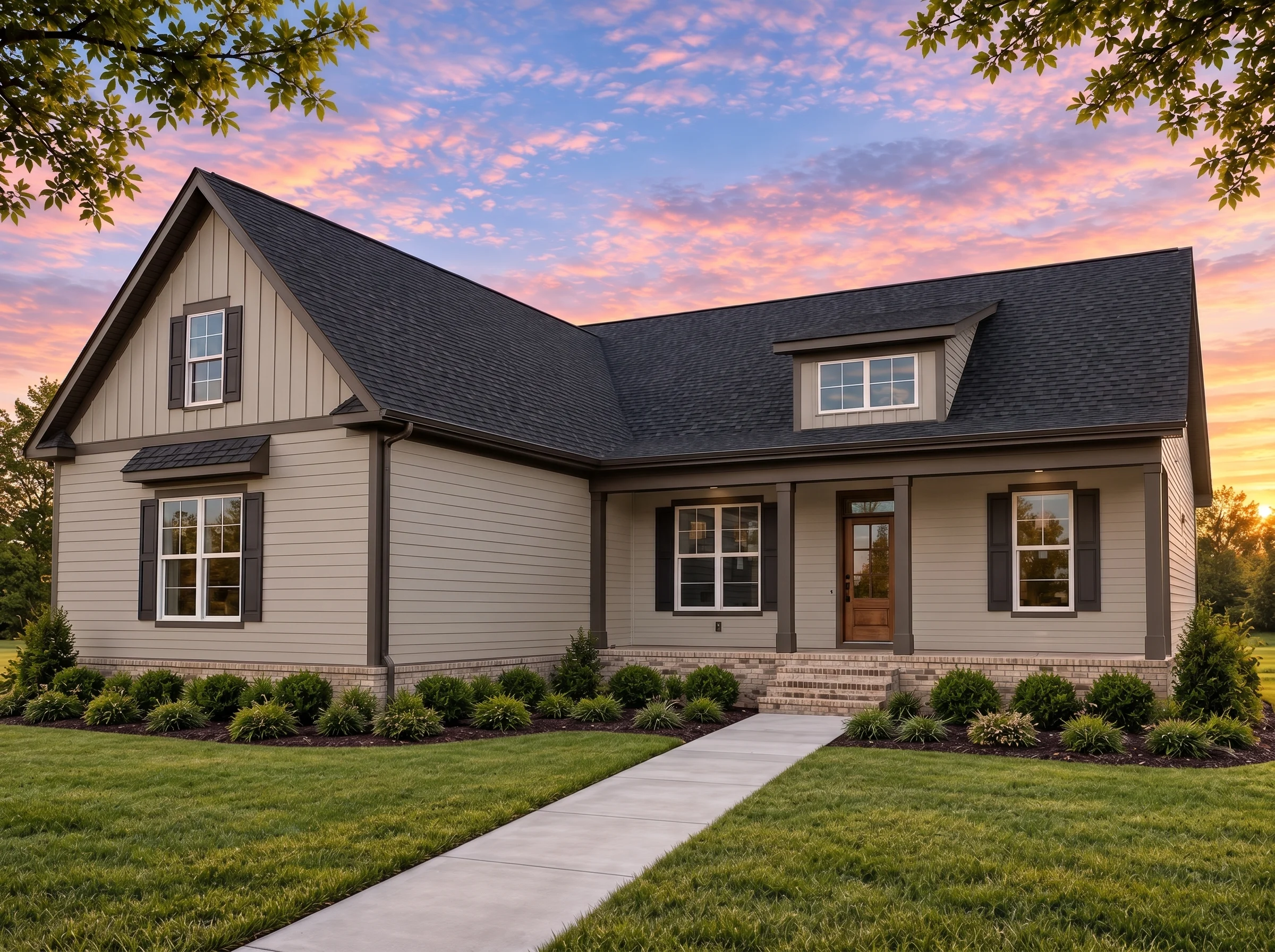 Plan  20-1944 – Grid Manor | Modern  Farmhouse – 3-Bed, 2-Bath, 2,041 SF - Mushroom Taupe, AI-generated exterior concept