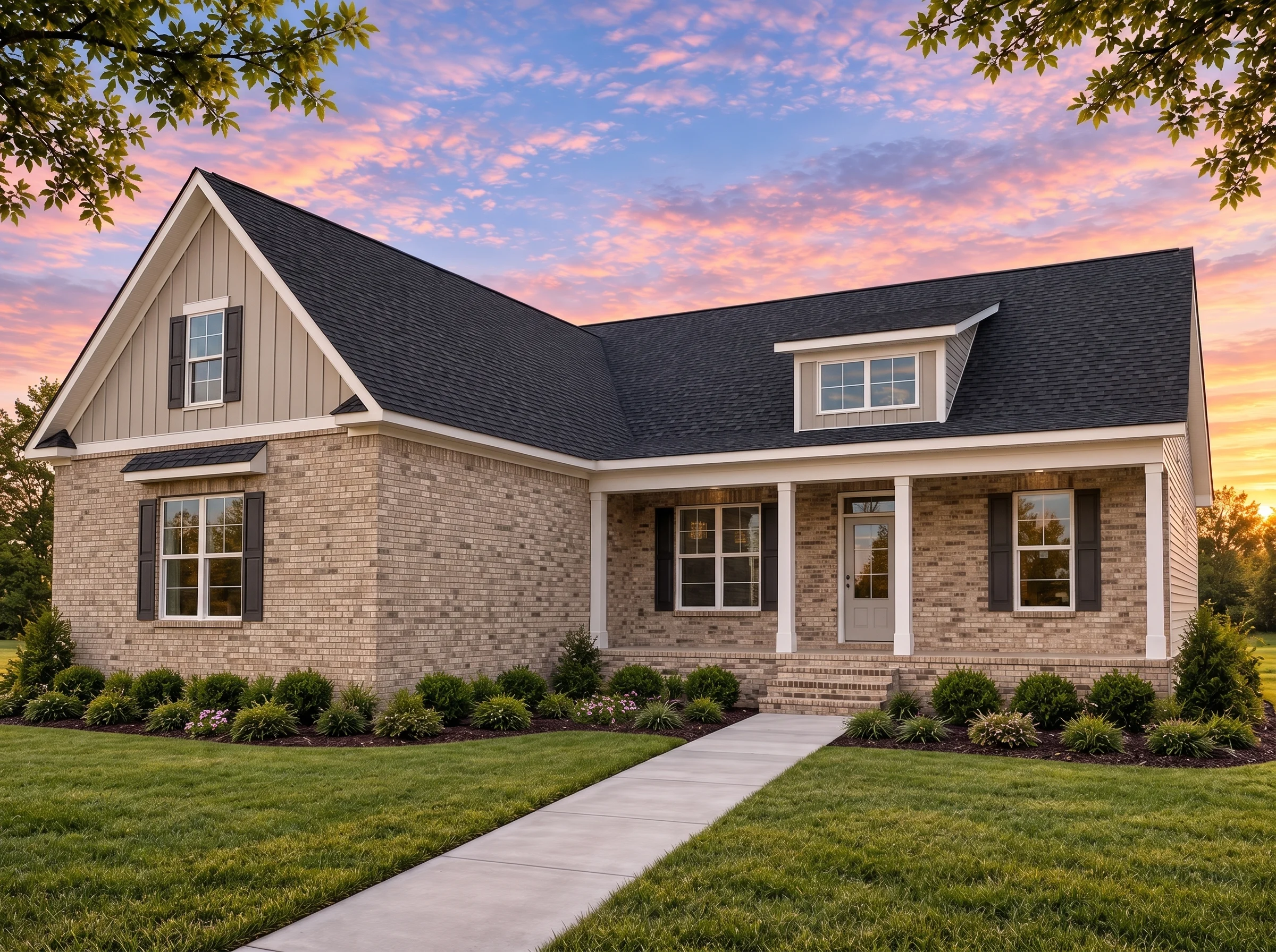 Plan  20-1944 – Grid Manor | Modern  Farmhouse – 3-Bed, 2-Bath, 2,041 SF - Natural Brick, AI-generated exterior concept