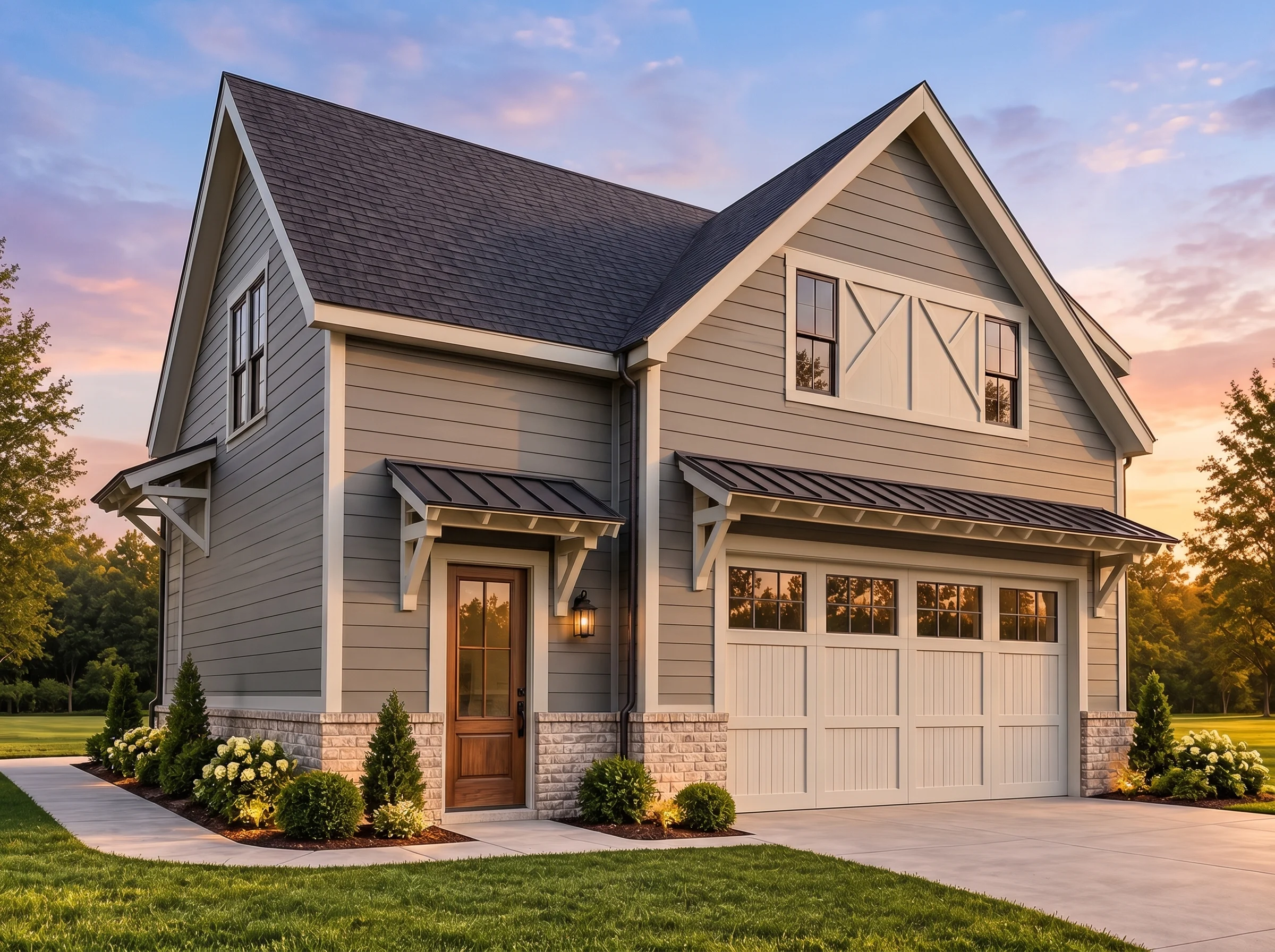 Plan  20-2178 – Delaware Ridge |  Craftsman Garage – 1-Bed, 1-Bath, 900 SF - Warm Charcoal, AI-generated exterior concept