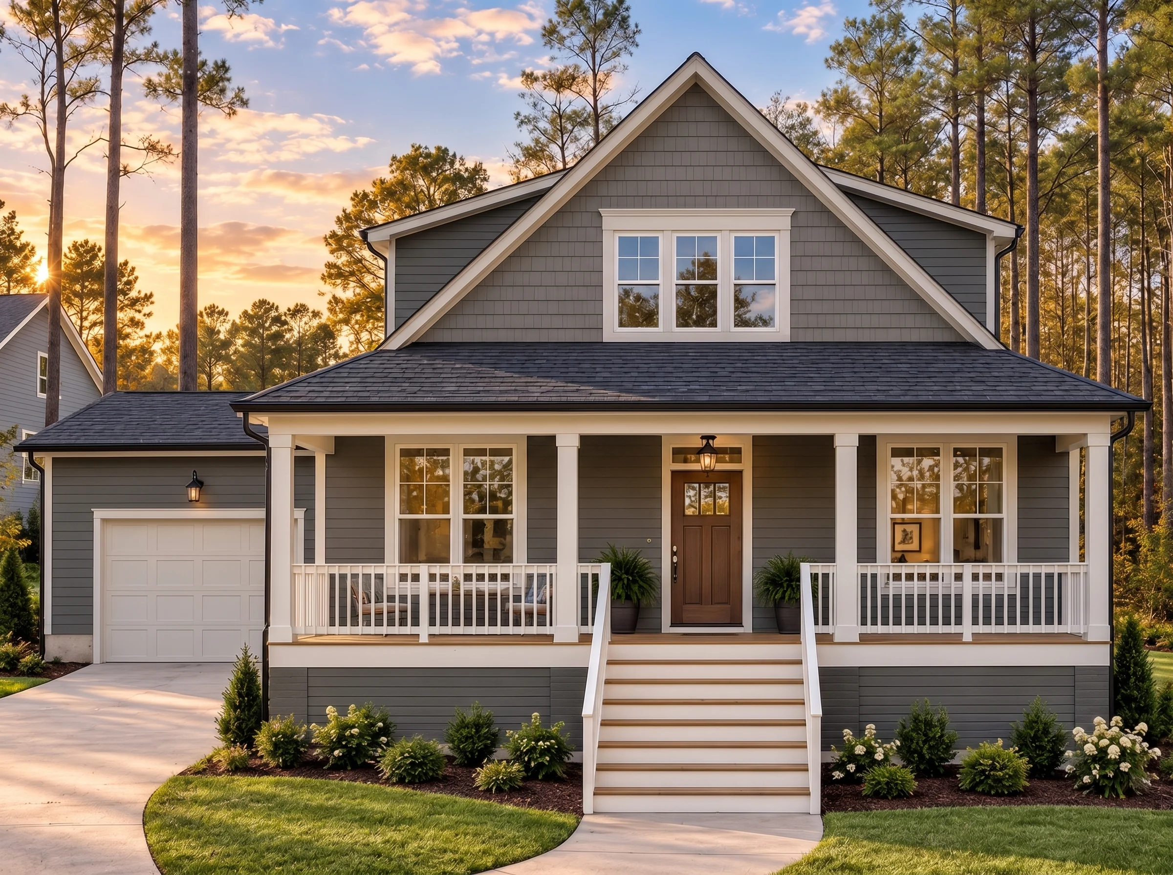 Plan  20-2154 – The Rodriguez Cottage  | Southern Farmhouse – 3-Bed, 3-Bath, 1,812 SF - Warm Charcoal, AI-generated exterior concept