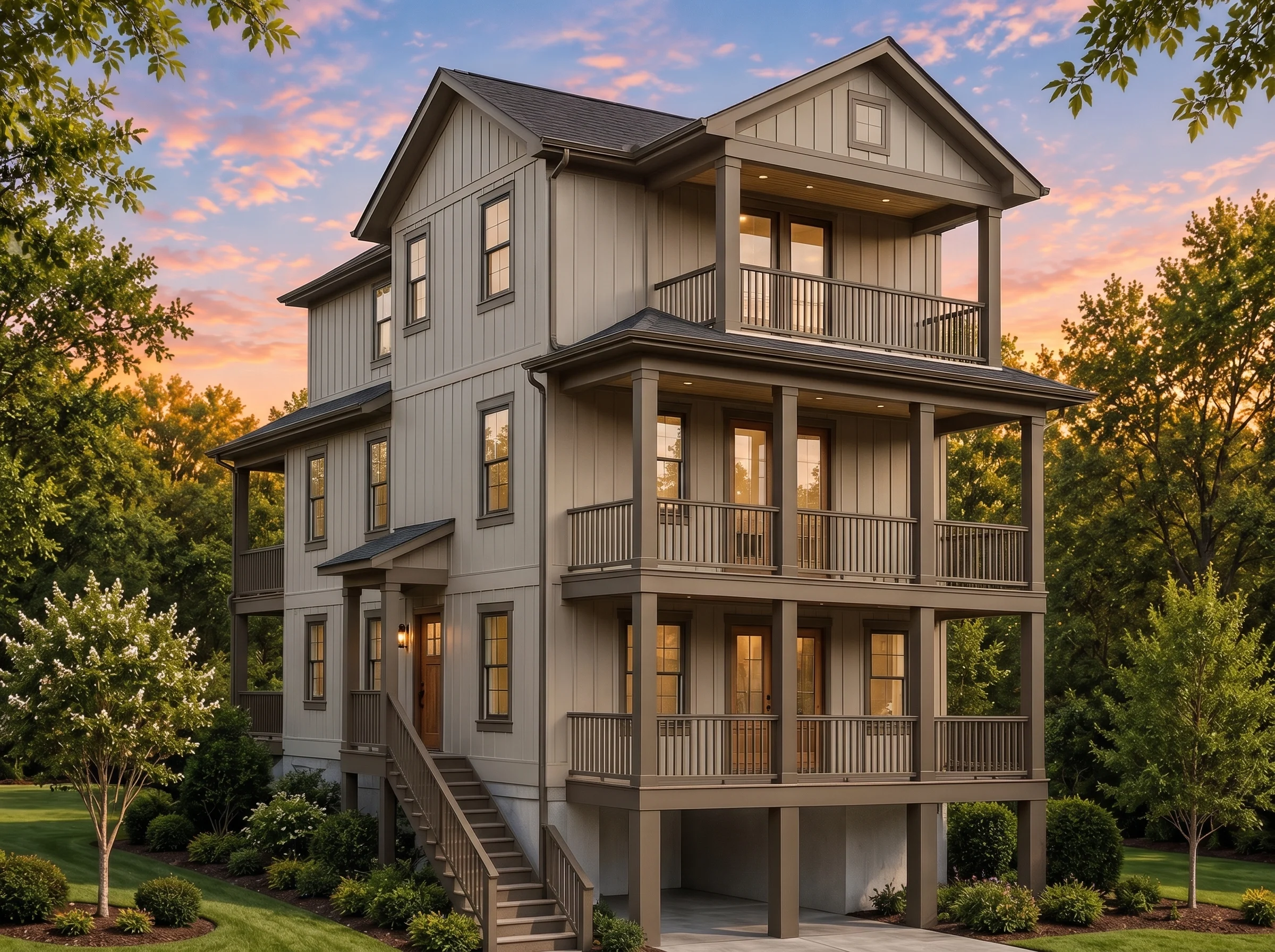 Plan  20-2159 – Aster Oak Cottage |  Coastal – 3-Bed, 2.5-Bath, 3,057 SF - Mushroom Taupe, AI-generated exterior concept