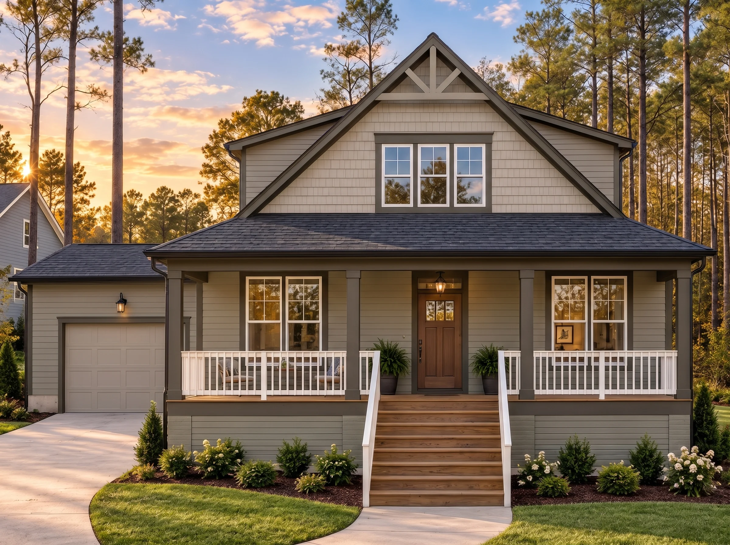 Plan  20-2154 – The Rodriguez Cottage  | Southern Farmhouse – 3-Bed, 3-Bath, 1,812 SF - Mushroom Taupe, AI-generated exterior concept
