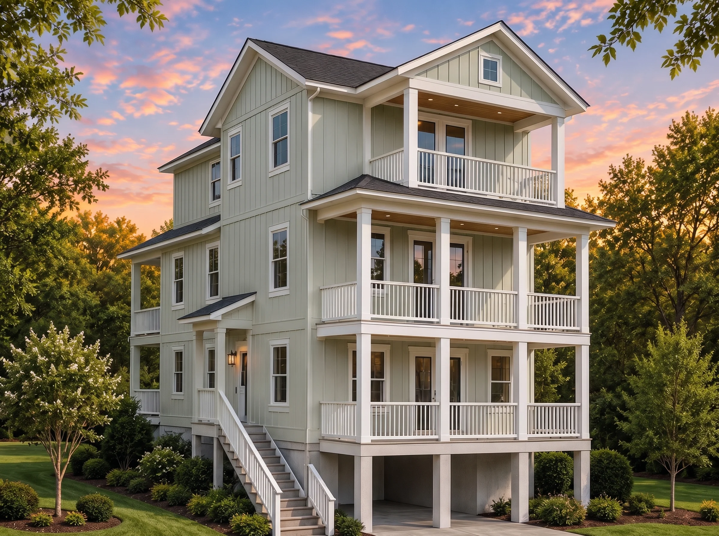 Plan  20-2159 – Aster Oak Cottage |  Coastal – 3-Bed, 2.5-Bath, 3,057 SF - Muted Sage, AI-generated exterior concept
