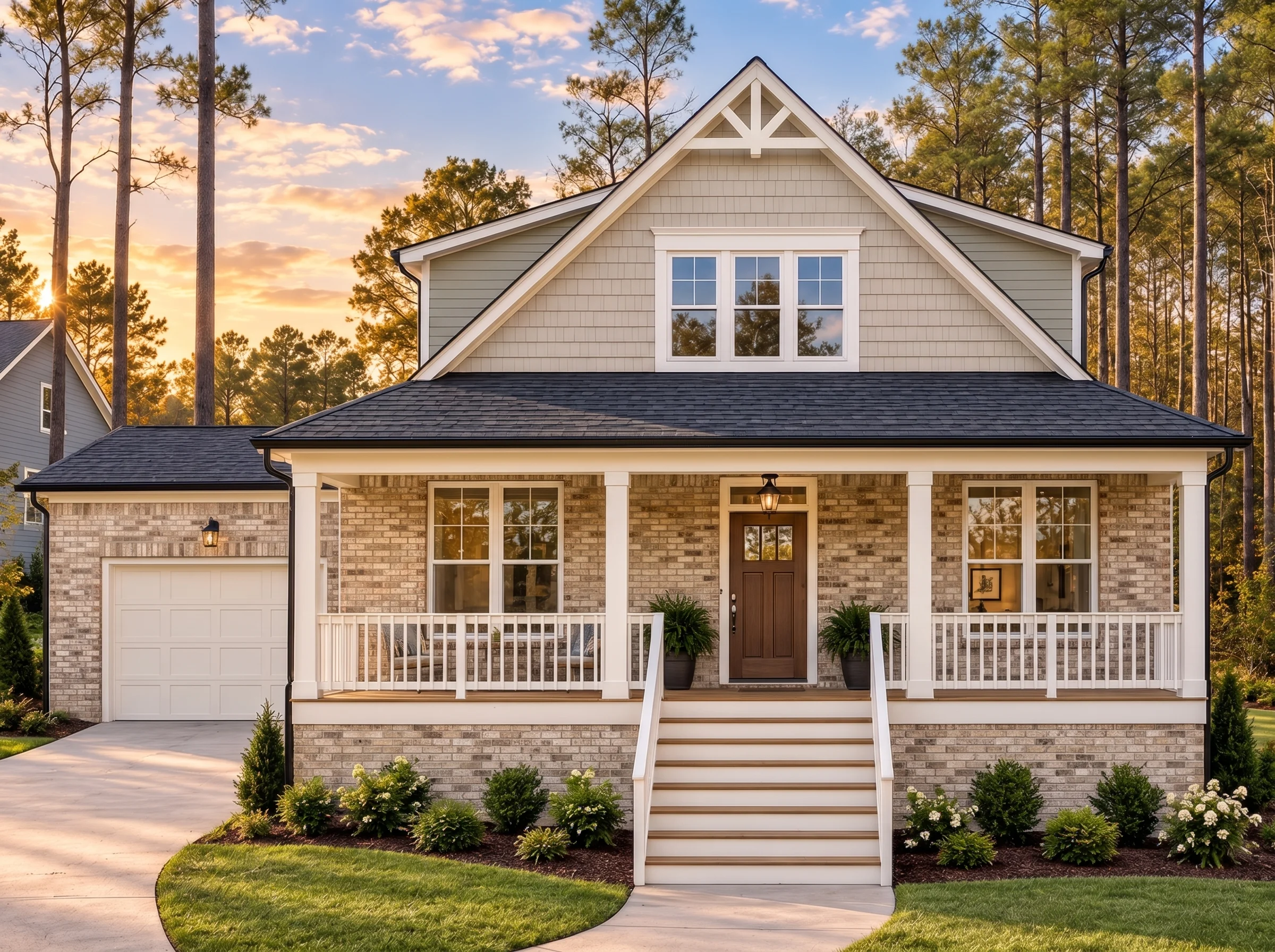 Plan  20-2154 – The Rodriguez Cottage  | Southern Farmhouse – 3-Bed, 3-Bath, 1,812 SF - Natural Brick, AI-generated exterior concept