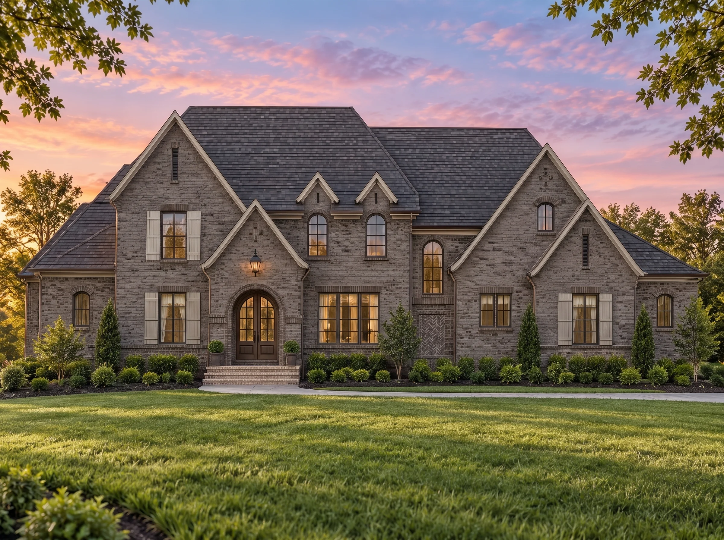 Plan  20-2200 – The Hall House |  Traditional Colonial – 4-Bed, 4-Bath, 4,149 SF - Warm Charcoal, AI-generated exterior concept