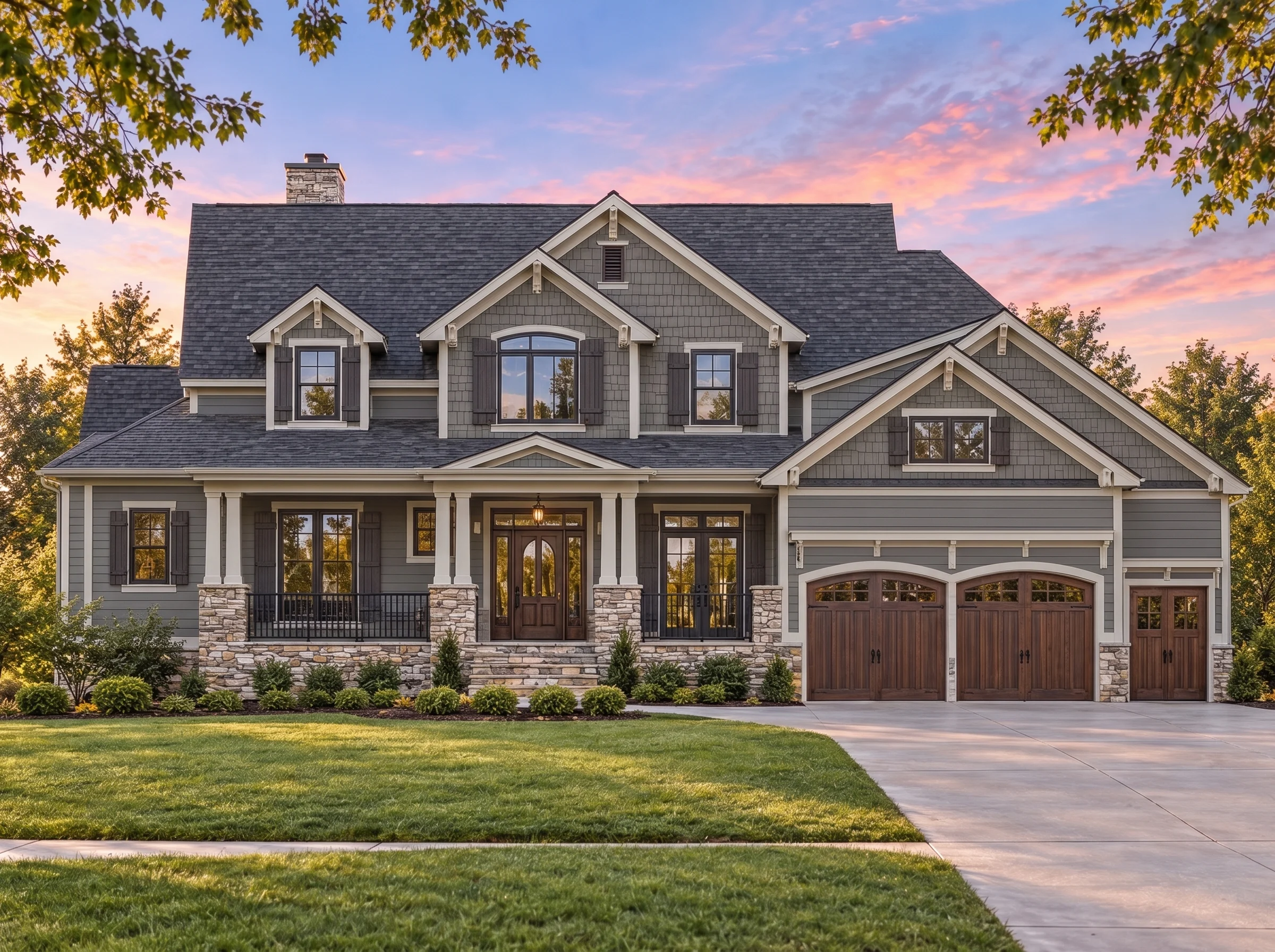 Plan  8-1039 – Auburn Glen Homestead  | New American – 4-Bed, 3.5-Bath, 2,197 SF - Warm Charcoal, AI-generated exterior concept