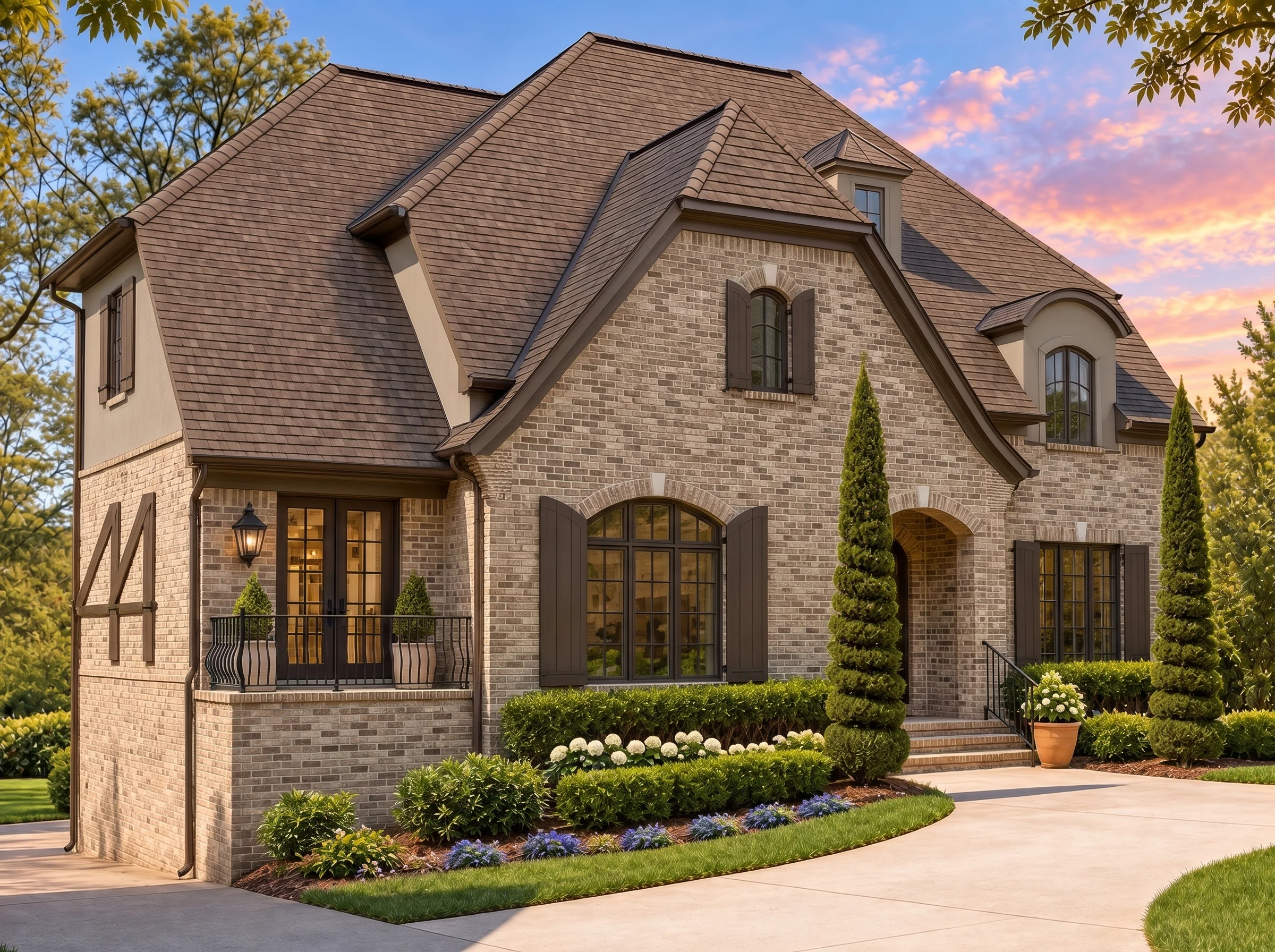 Plan  8-1160 – Bismarck Homestead |  French Country – 3-Bed, 3.3-Bath, 5,705 SF - Natural Brick, AI-generated exterior concept