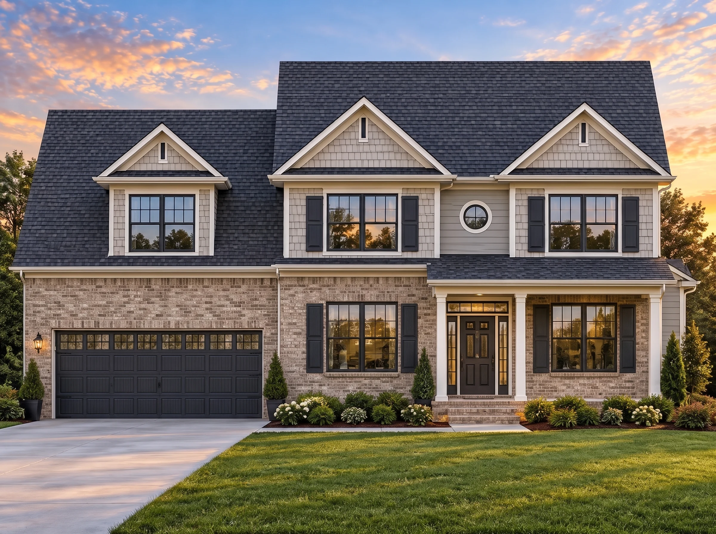Plan  8-1264 – Aster Trail Hall |  Traditional Colonial – 4-Bed, 2.5-Bath, 2,574 SF - Natural Brick, AI-generated exterior concept