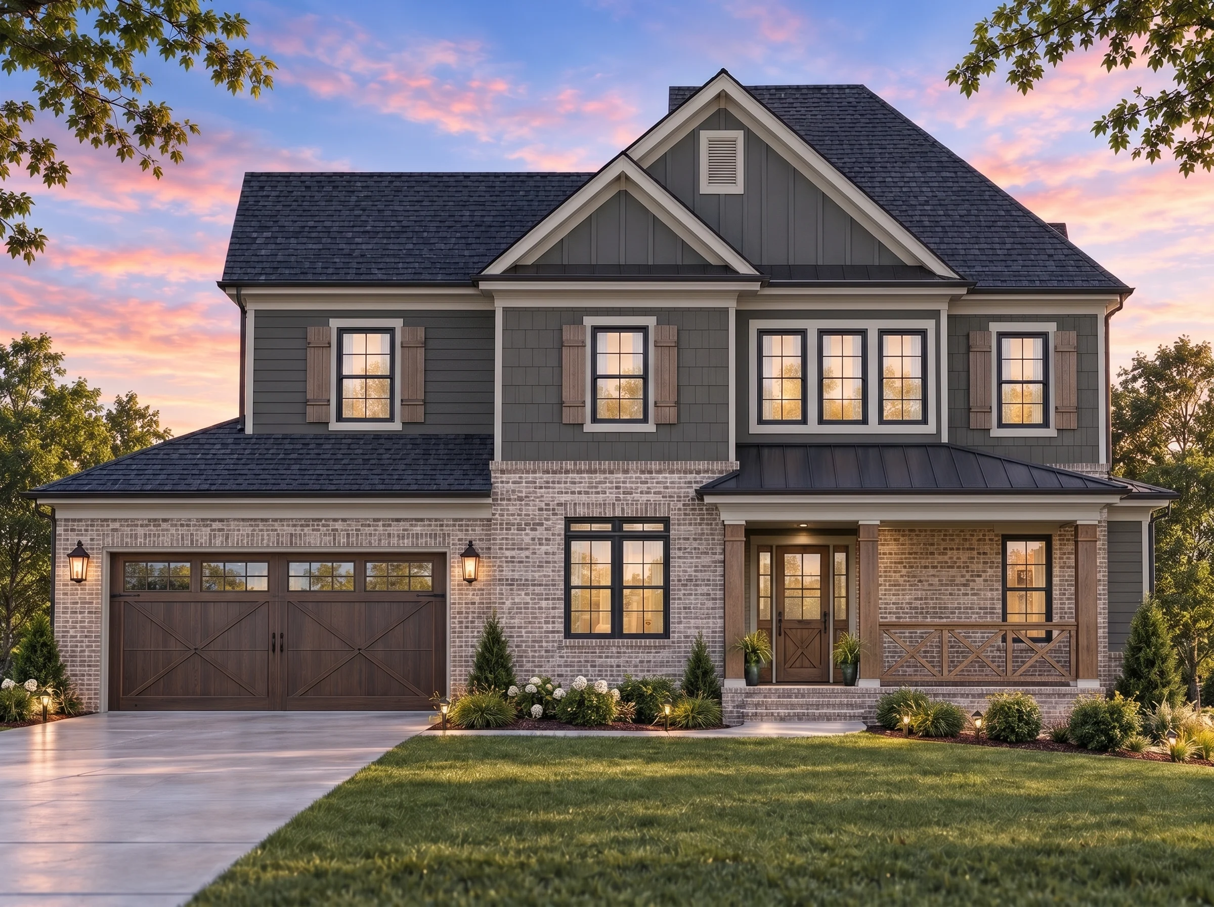 Plan  8-1336 – Aster Bridge Villa |  New American – 4-Bed, 3.5-Bath, 3,607 SF - Warm Charcoal, AI-generated exterior concept