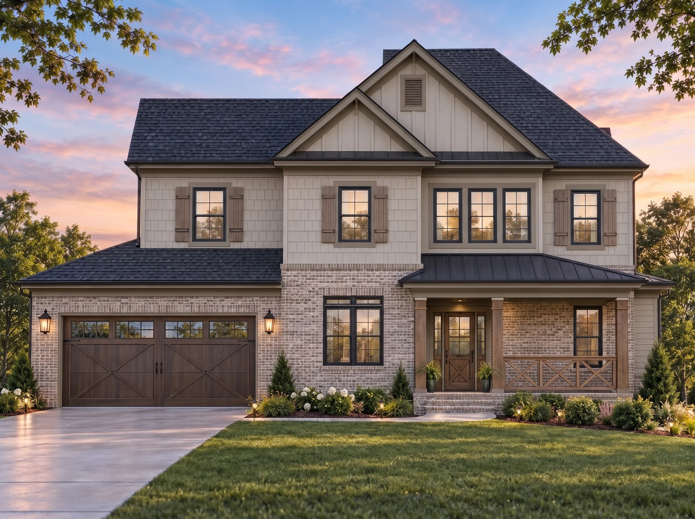 Plan  8-1336 – Aster Bridge Villa |  New American – 4-Bed, 3.5-Bath, 3,607 SF - Mushroom Taupe, AI-generated exterior concept
