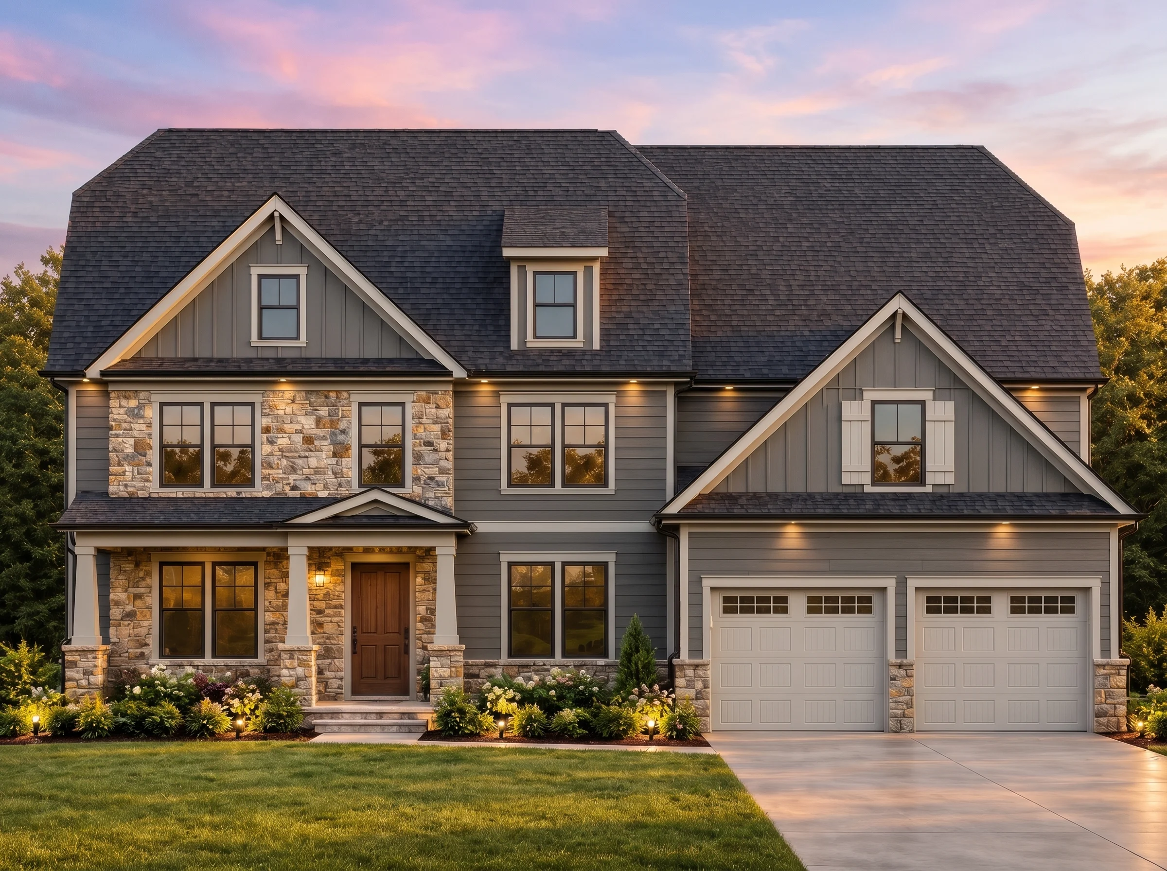 Plan  8-1310 – Nebraska Basin | New  American – 5-Bed, 4-Bath, 3,820 SF - Warm Charcoal, AI-generated exterior concept