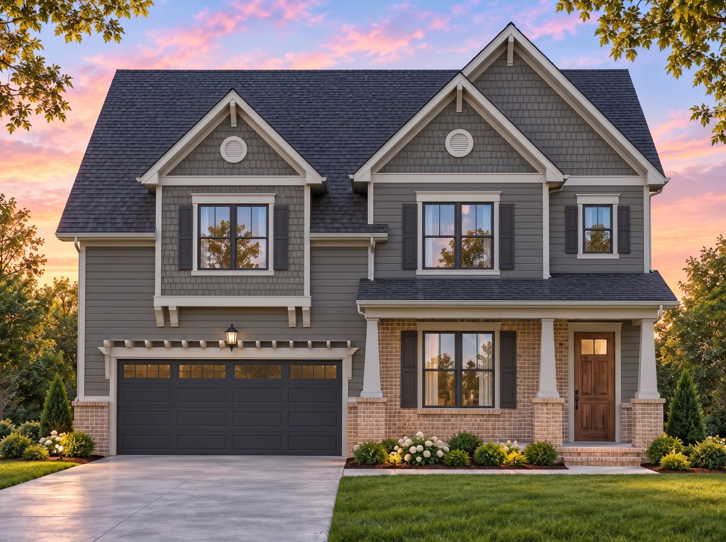Plan  8-1302 – Aster Cedar Manor |  Modern Farmhouse – 3-Bed, 2-Bath, 4,989 SF - Warm Charcoal, AI-generated exterior concept