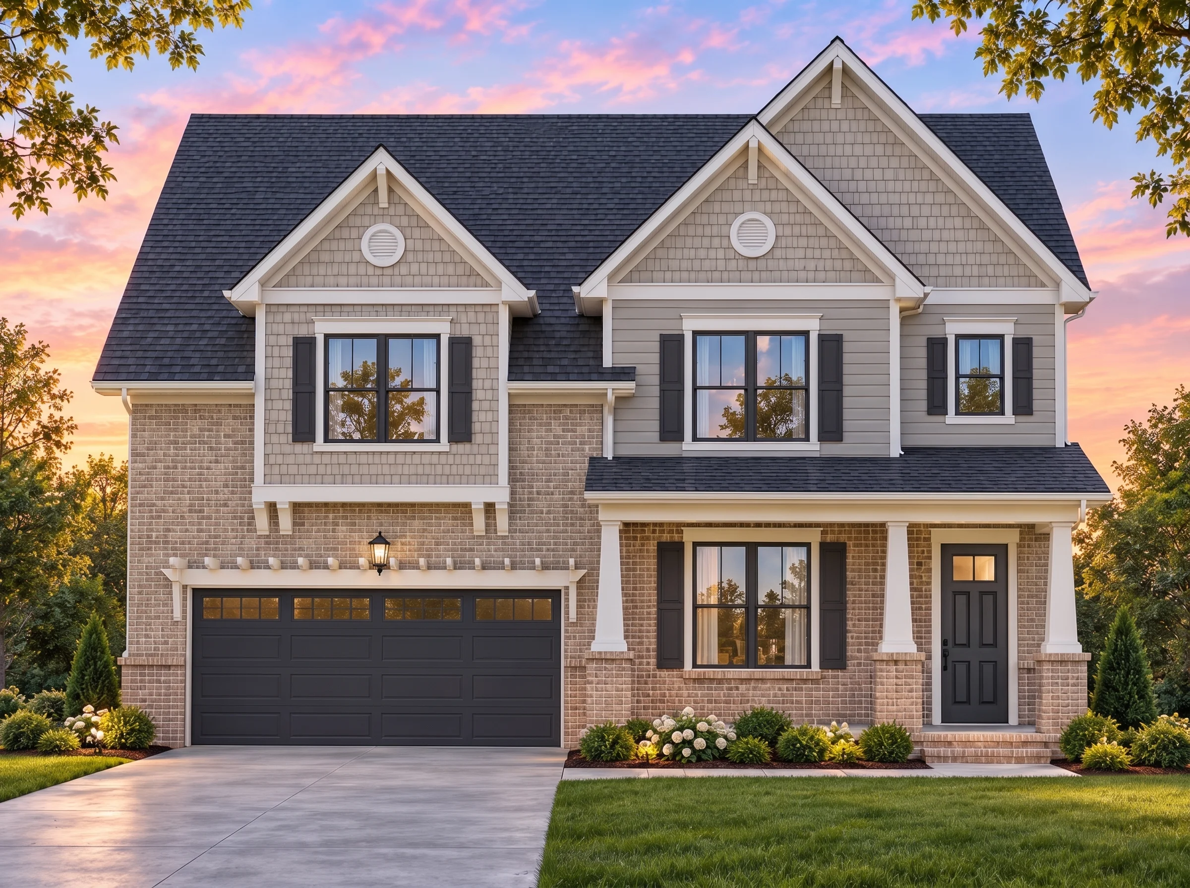 Plan  8-1302 – Aster Cedar Manor |  Modern Farmhouse – 3-Bed, 2-Bath, 4,989 SF - Natural Brick, AI-generated exterior concept