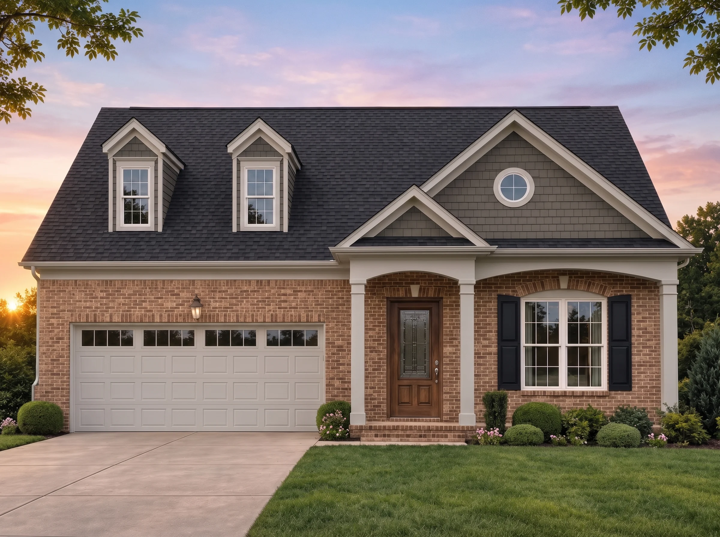 Plan  8-1387 – Aster Station Farmhouse  | Traditional – 3-Bed, 2-Bath, 2,231 SF - Warm Charcoal, AI-generated exterior concept
