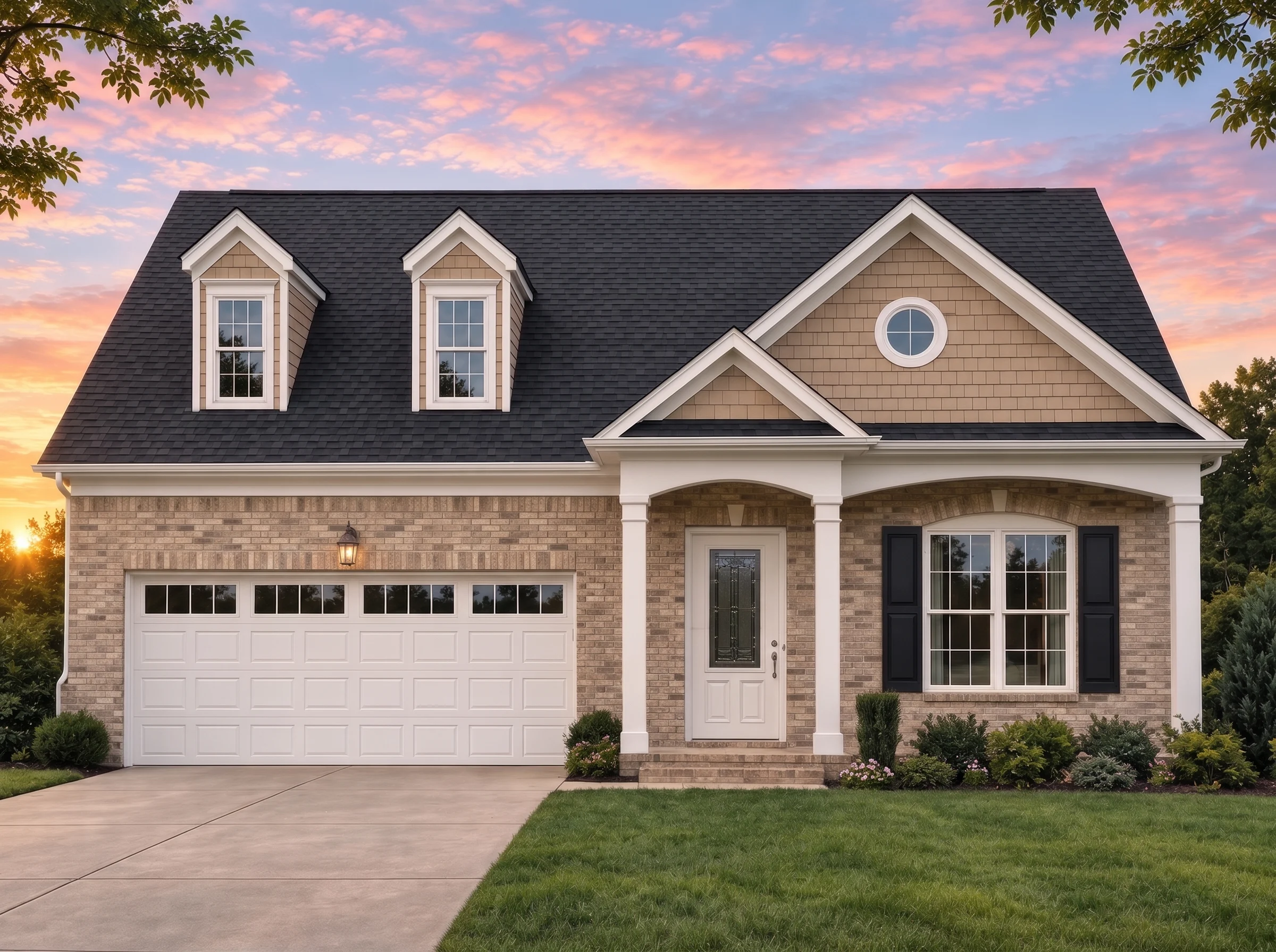 Plan  8-1387 – Aster Station Farmhouse  | Traditional – 3-Bed, 2-Bath, 2,231 SF - Natural Brick, AI-generated exterior concept