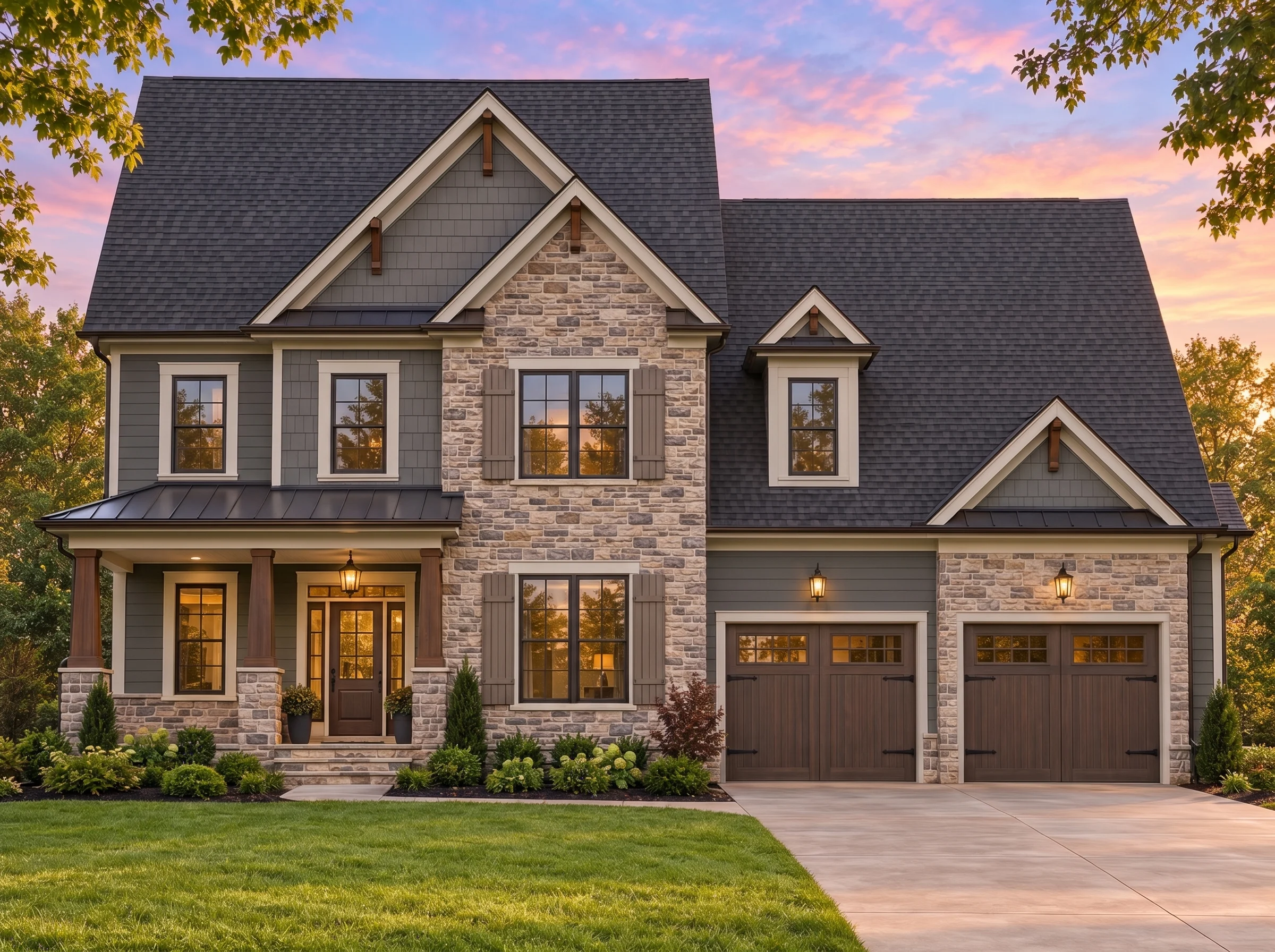 Plan  8-1693 – Foster Crossing | New  American – 4-Bed, 3.5-Bath, 3,452 SF - Warm Charcoal, AI-generated exterior concept