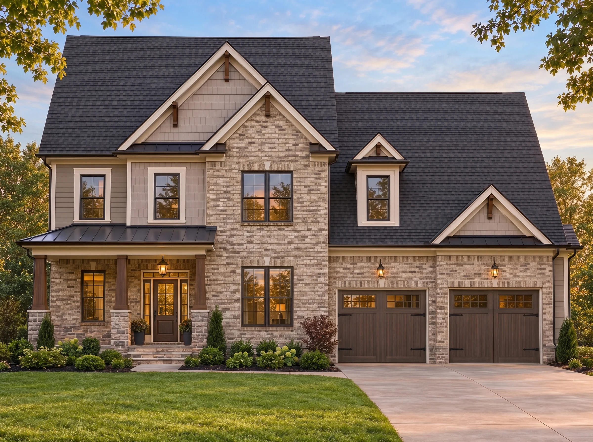 Plan  8-1693 – Foster Crossing | New  American – 4-Bed, 3.5-Bath, 3,452 SF - Natural Brick, AI-generated exterior concept