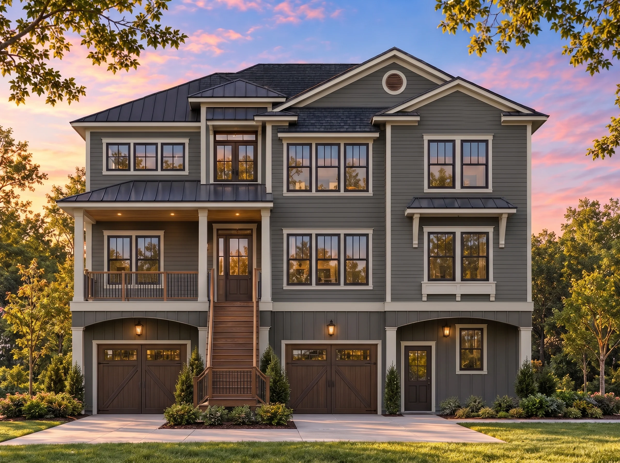 Plan  8-1907 – Auburn Station Retreat  | Coastal – 3-Bed, 3.5-Bath, 3,102 SF - Warm Charcoal, AI-generated exterior concept