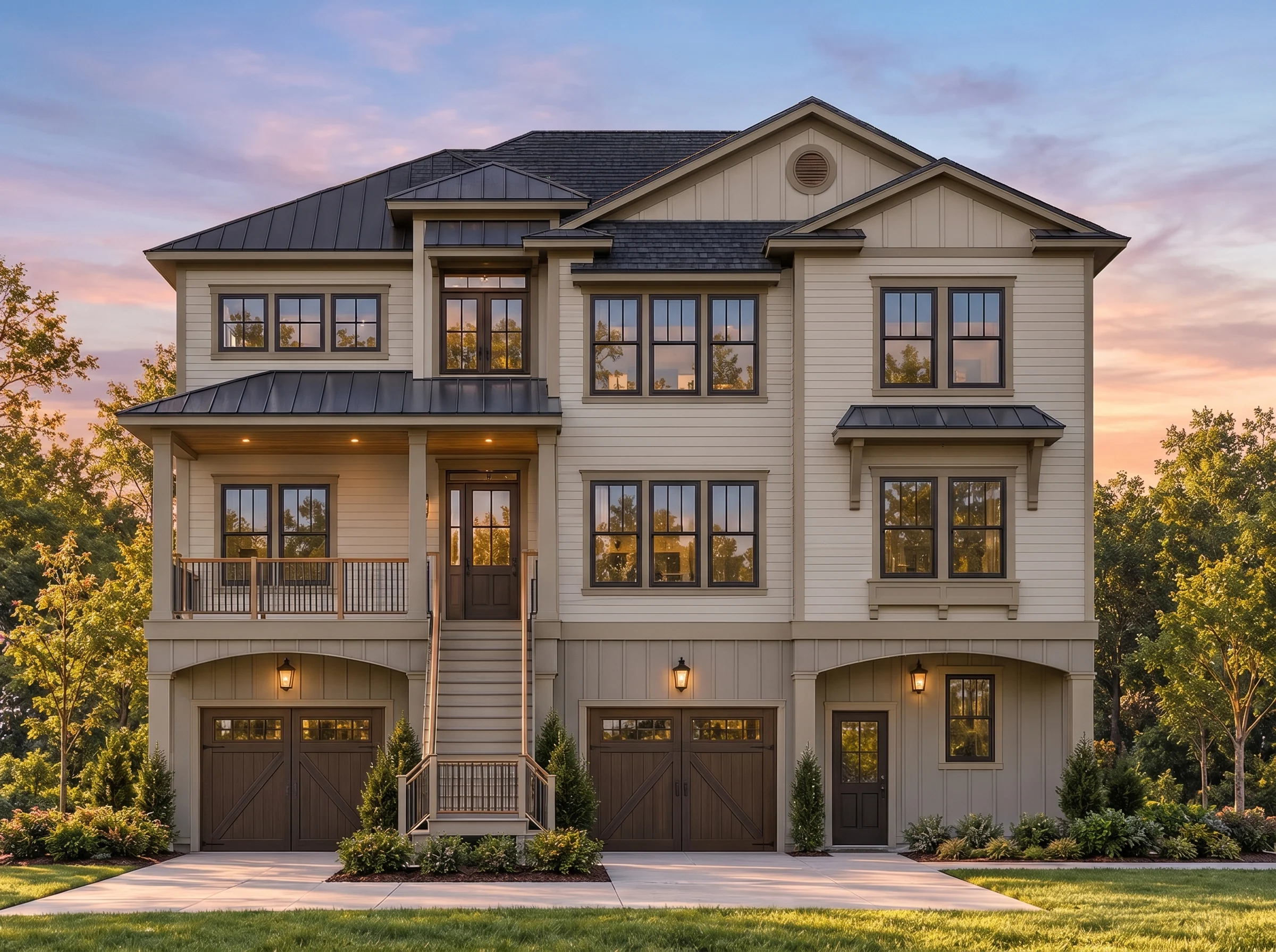 Plan  8-1907 – Auburn Station Retreat  | Coastal – 3-Bed, 3.5-Bath, 3,102 SF - Mushroom Taupe, AI-generated exterior concept