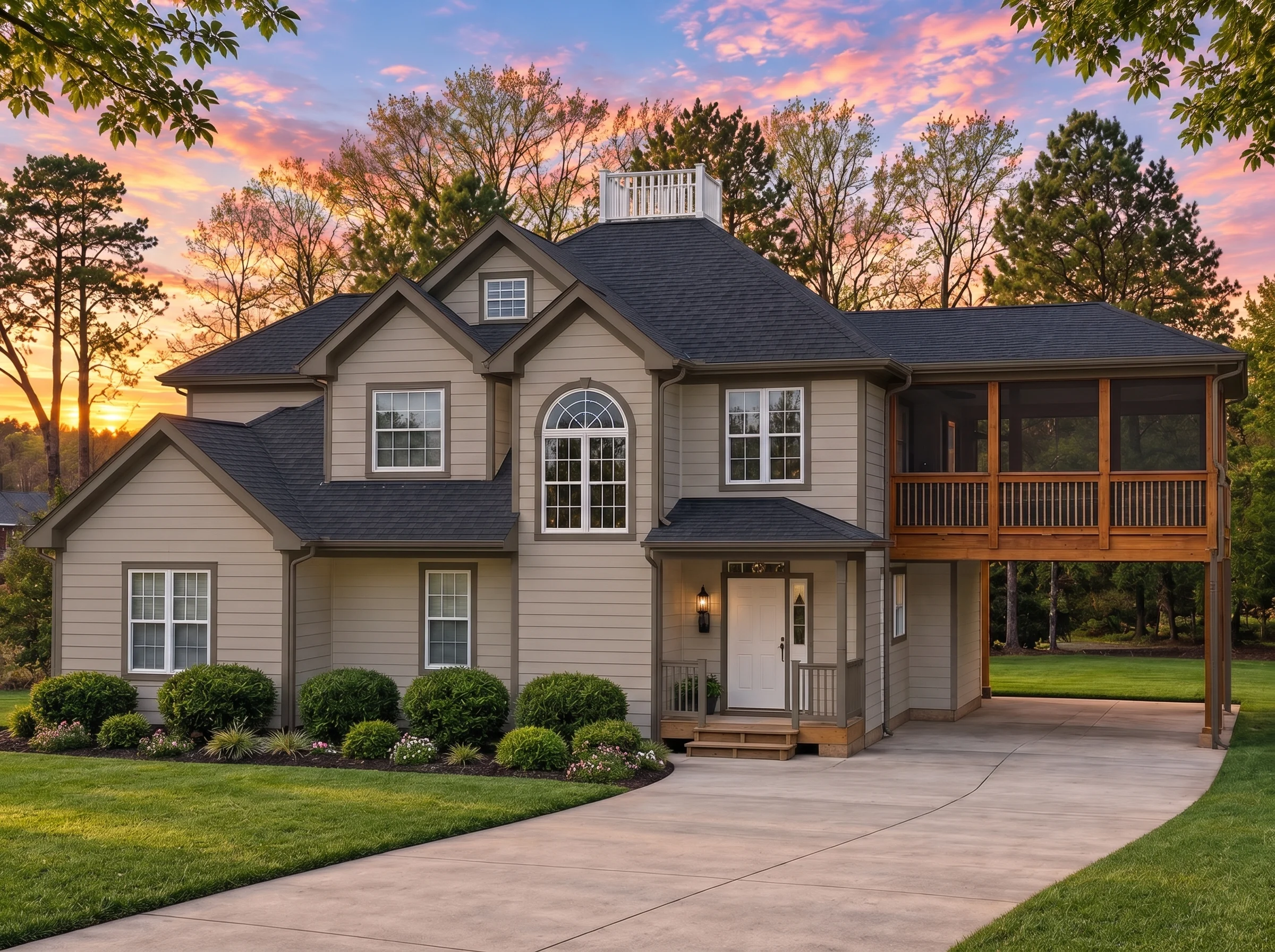 Plan  9-1054 – The Hall Station |  Modern Farmhouse – 3-Bed, 2-Bath, 2,337 SF - Mushroom Taupe, AI-generated exterior concept