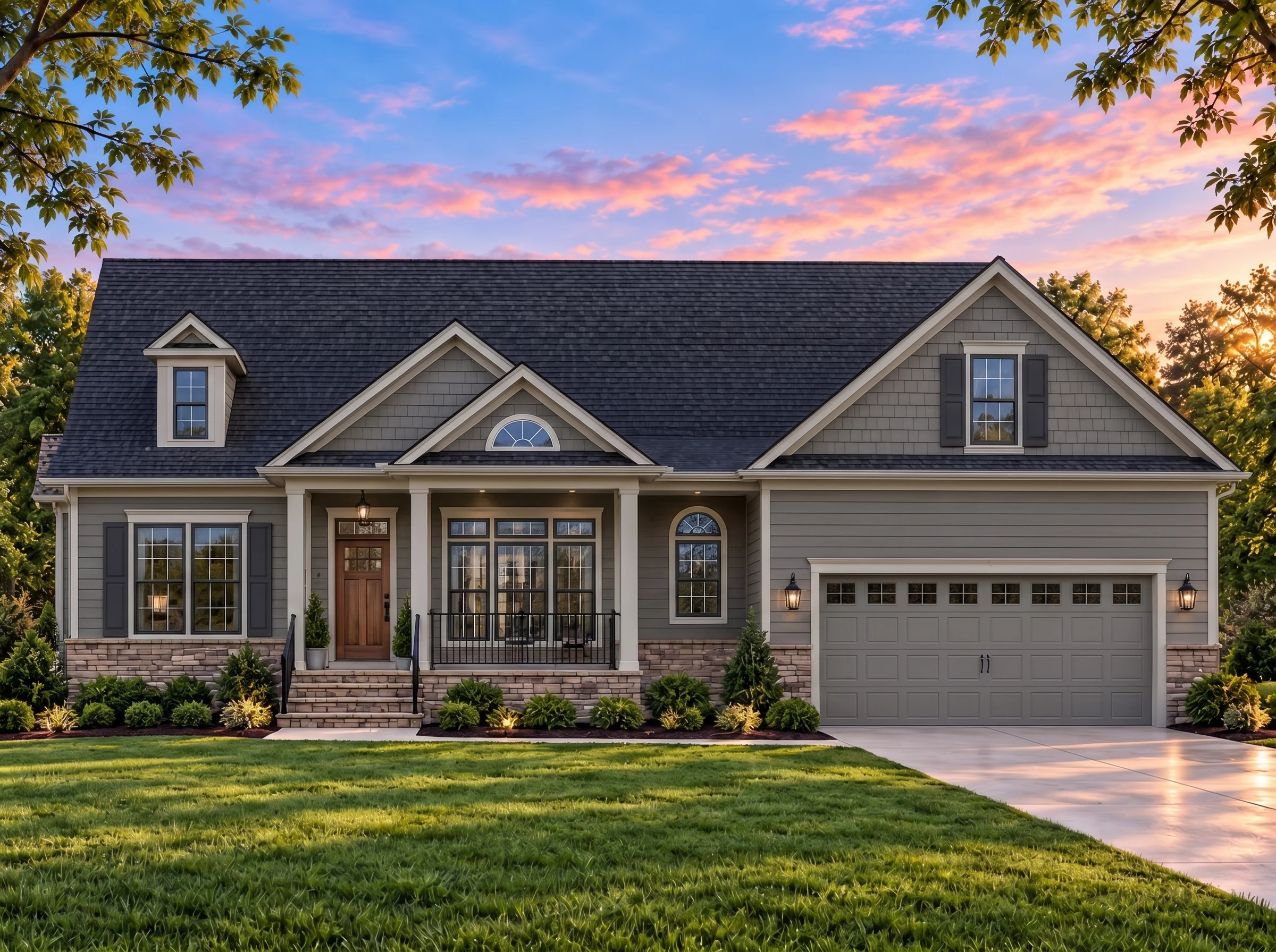 Plan  9-1136 – Aster Terrace Chalet  | Traditional Colonial – 3-Bed, 2.5-Bath, 2,985 SF - Warm Charcoal, AI-generated exterior concept