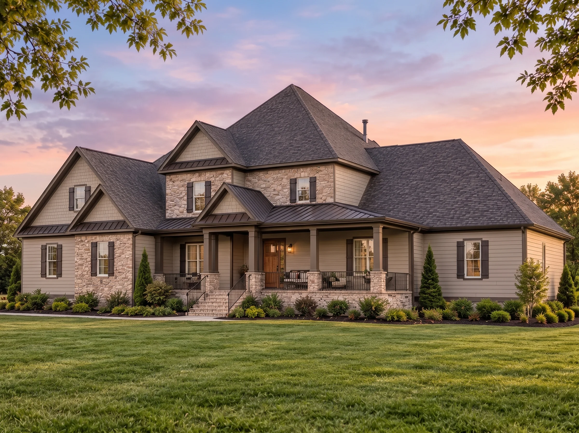 Plan  9-1708 – Auburn Summit House |  New American – 4-Bed, 4-Bath, 4,073 SF - Mushroom Taupe, AI-generated exterior concept