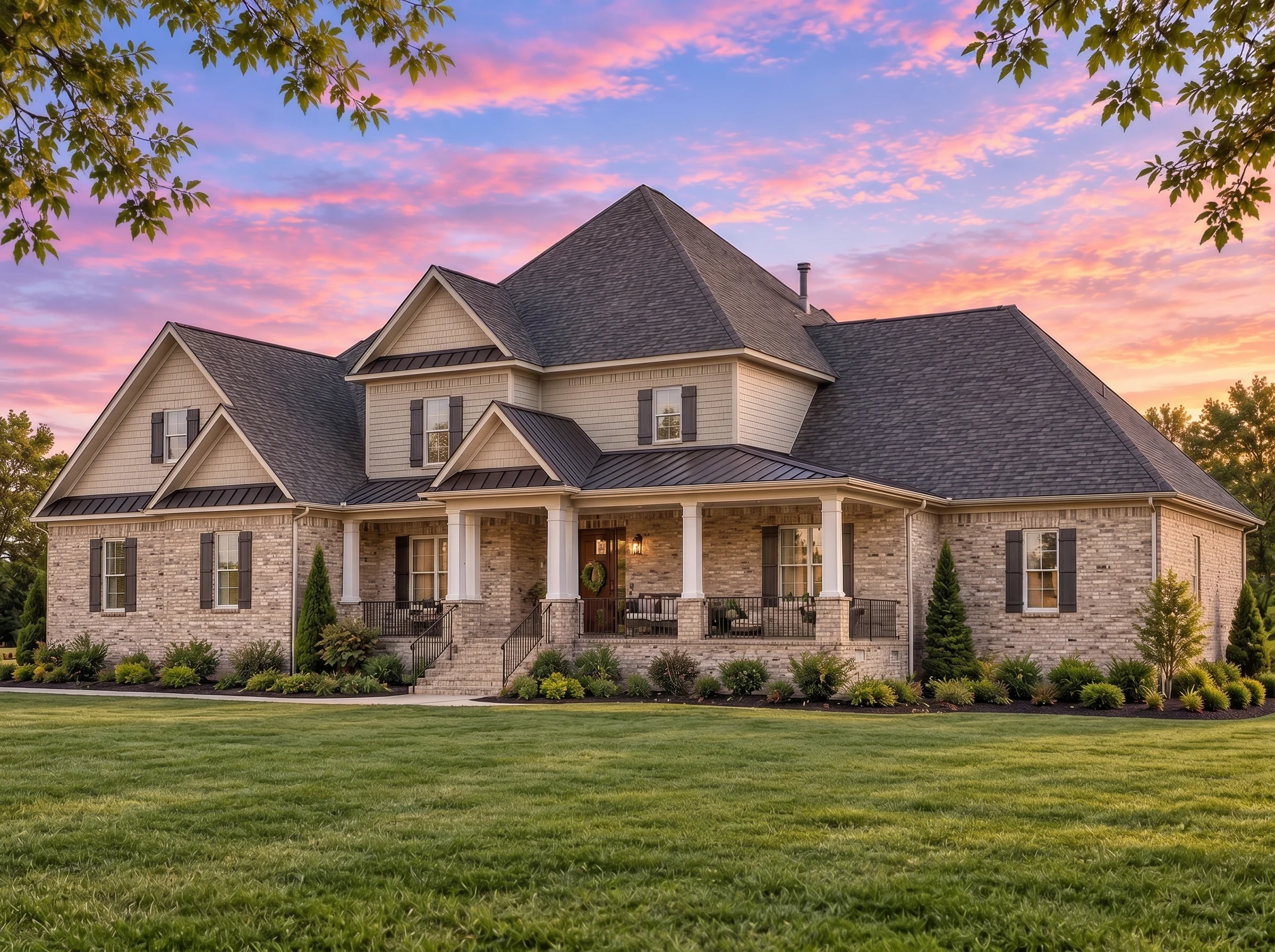 Plan  9-1708 – Auburn Summit House |  New American – 4-Bed, 4-Bath, 4,073 SF - Natural Brick, AI-generated exterior concept