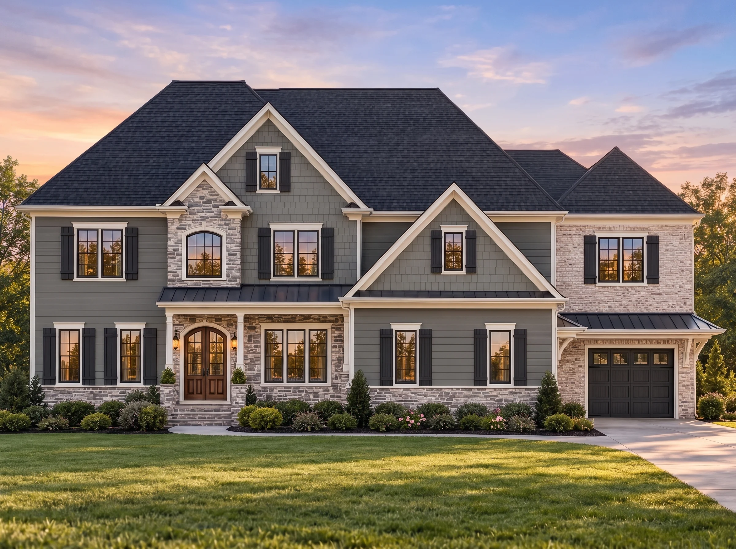 Plan  9-POTTS – Arizona Grand | New  American – 5-Bed, 5-Bath, 4,314 SF - Warm Charcoal, AI-generated exterior concept