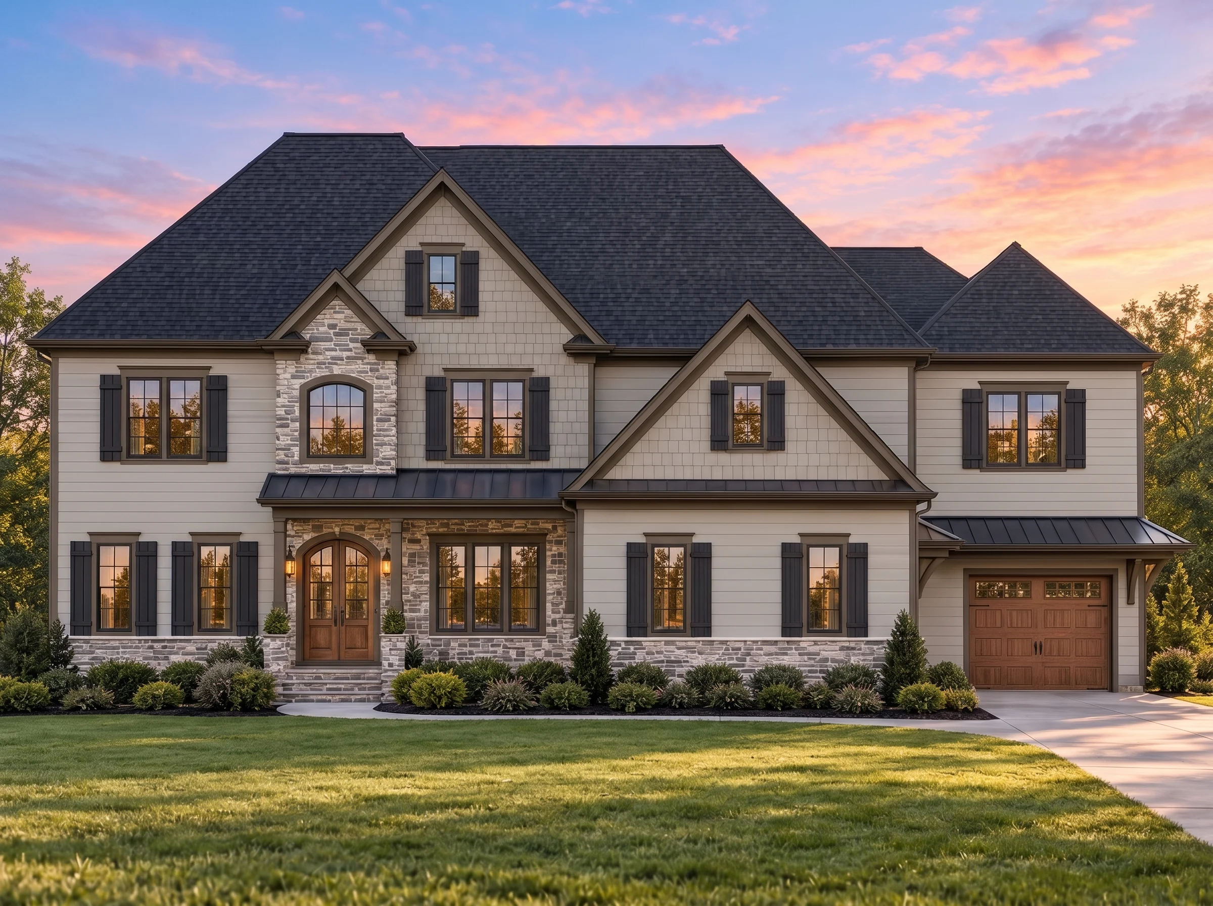 Plan  9-POTTS – Arizona Grand | New  American – 5-Bed, 5-Bath, 4,314 SF - Mushroom Taupe, AI-generated exterior concept
