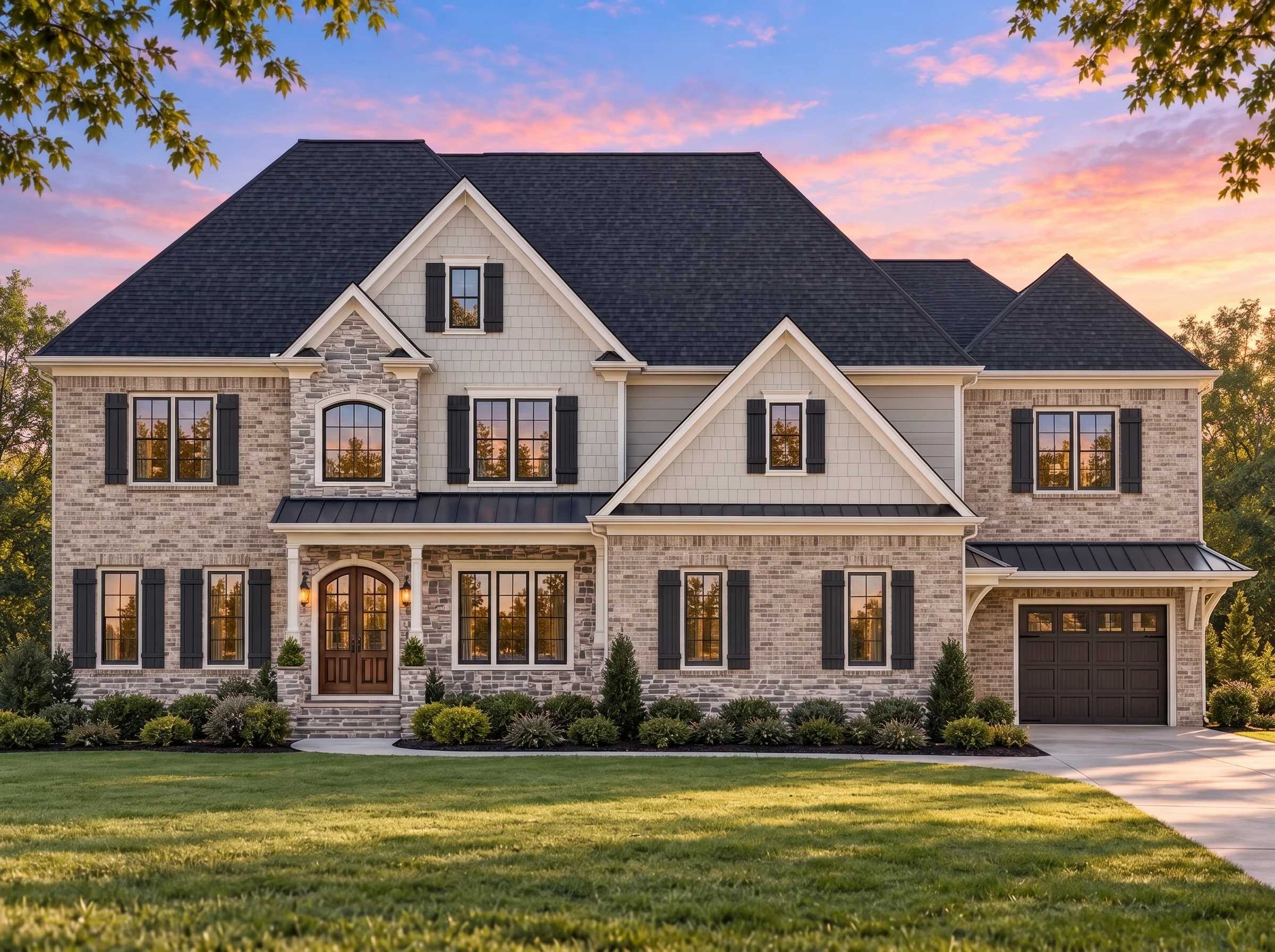 Plan  9-POTTS – Arizona Grand | New  American – 5-Bed, 5-Bath, 4,314 SF - Natural Brick, AI-generated exterior concept