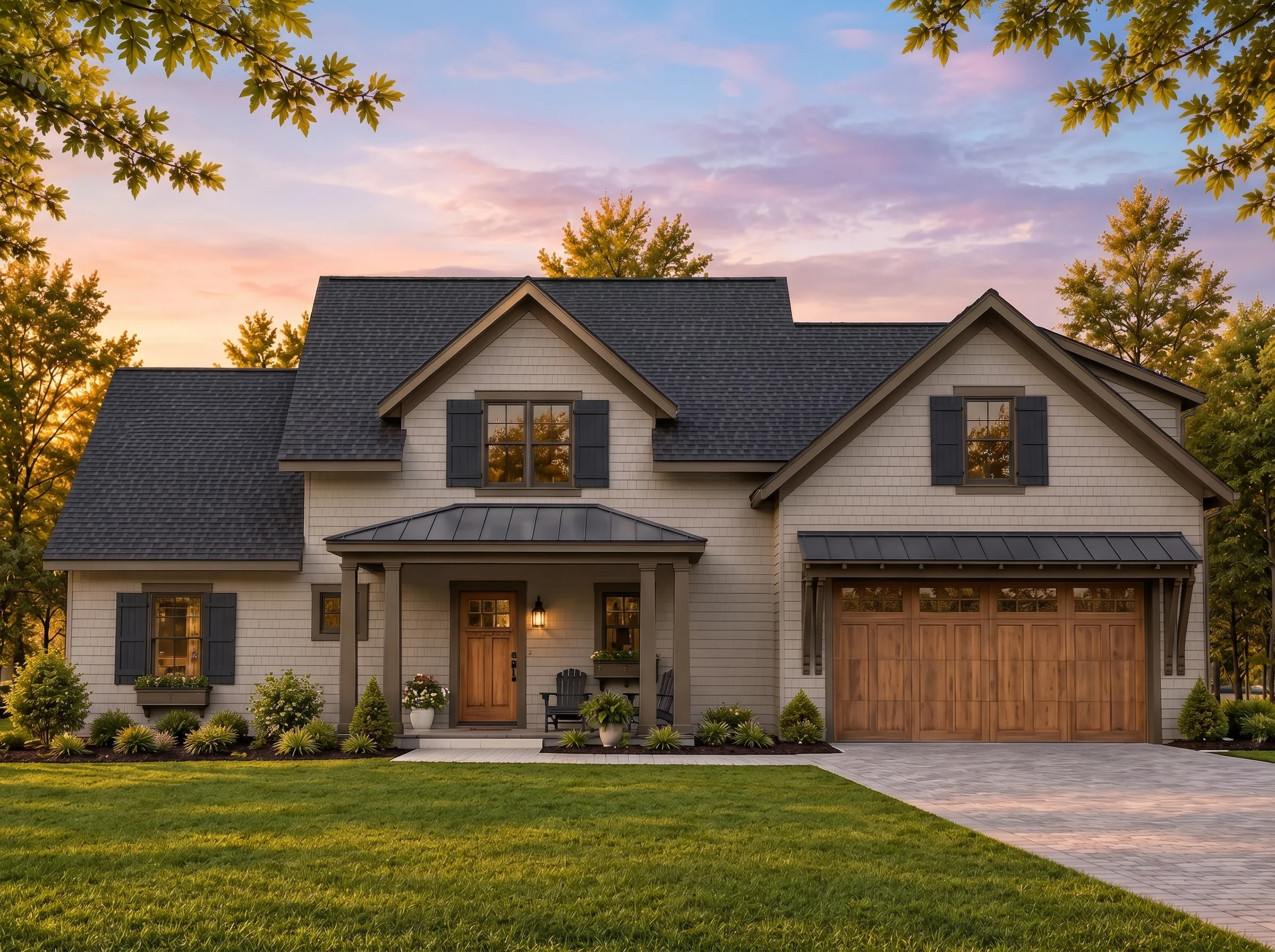 24-1432 HOUSE PLAN – Modern Farmhouse Home Plan – 4-Bed, 2.5-Bath, 2,360 SF - Mushroom Taupe, AI-generated exterior concept