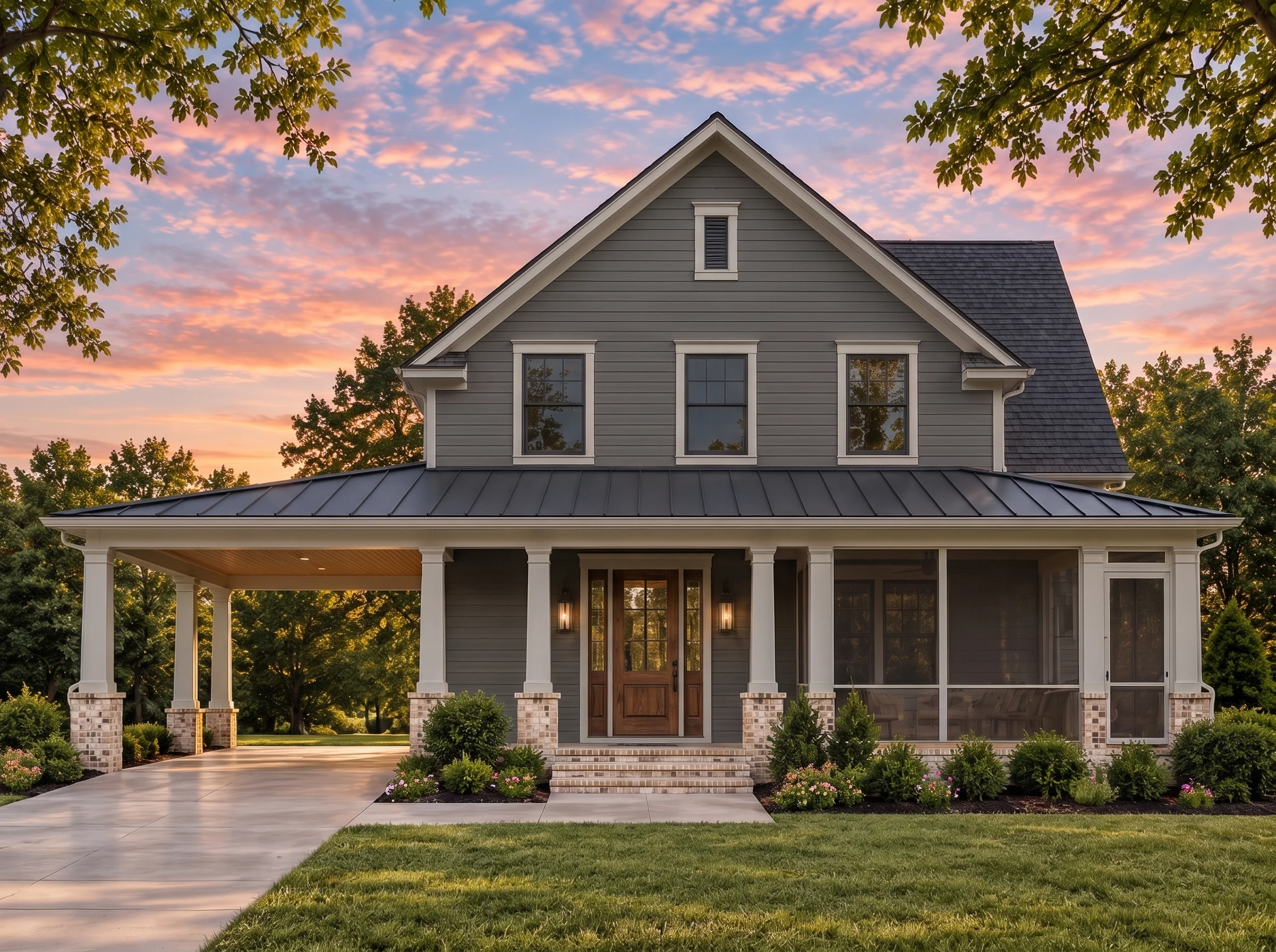 Plan  10-1602 – Auburn Vale Farmhouse  | Modern Farmhouse – 3-Bed, 2.5-Bath, 1,651 SF - Warm Charcoal, AI-generated exterior concept