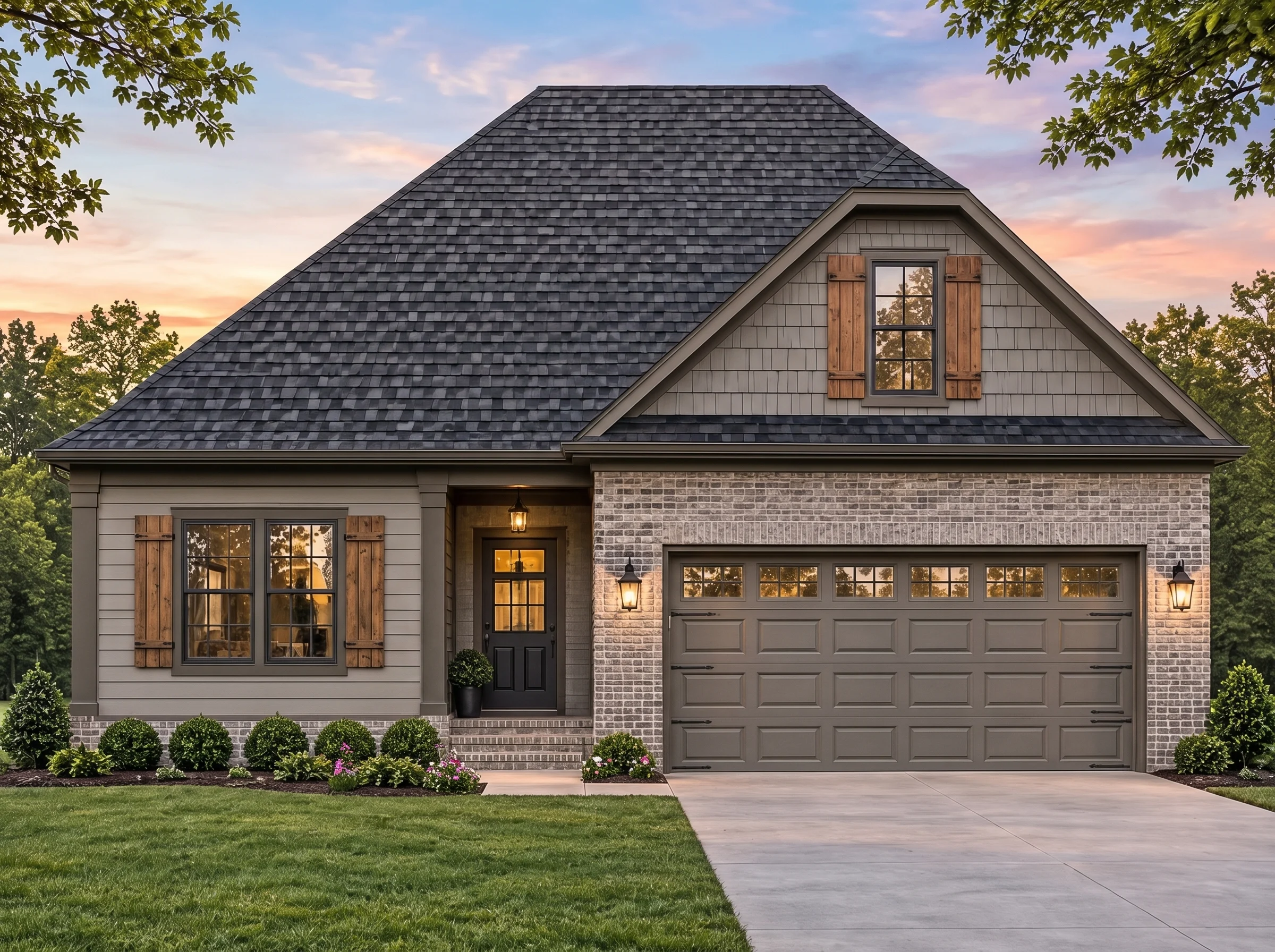 Plan  10-1623 – Aster Hollow Manor |  Traditional Ranch – 3-Bed, 2.5-Bath, 1,804 SF (Copy) - Mushroom Taupe, AI-generated exterior concept