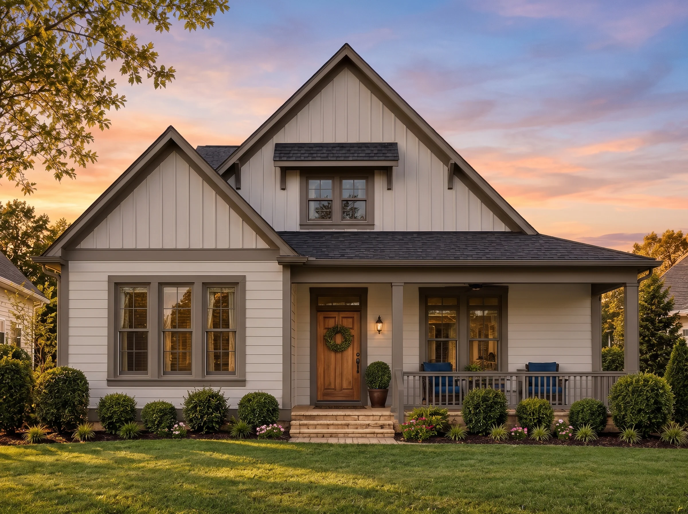 Plan  10-1781 – Aster Ridge Farm |  Coastal Cottage – 3-Bed, 2-Bath, 2,057 SF - Mushroom Taupe, AI-generated exterior concept