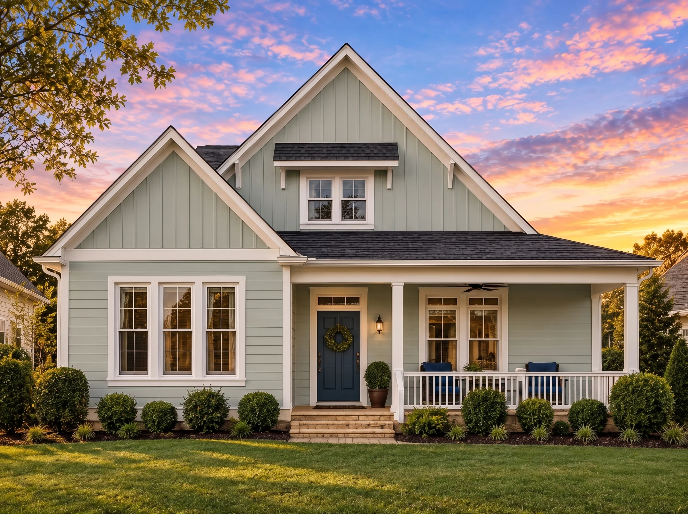 Plan  10-1781 – Aster Ridge Farm |  Coastal Cottage – 3-Bed, 2-Bath, 2,057 SF - Muted Sage, AI-generated exterior concept